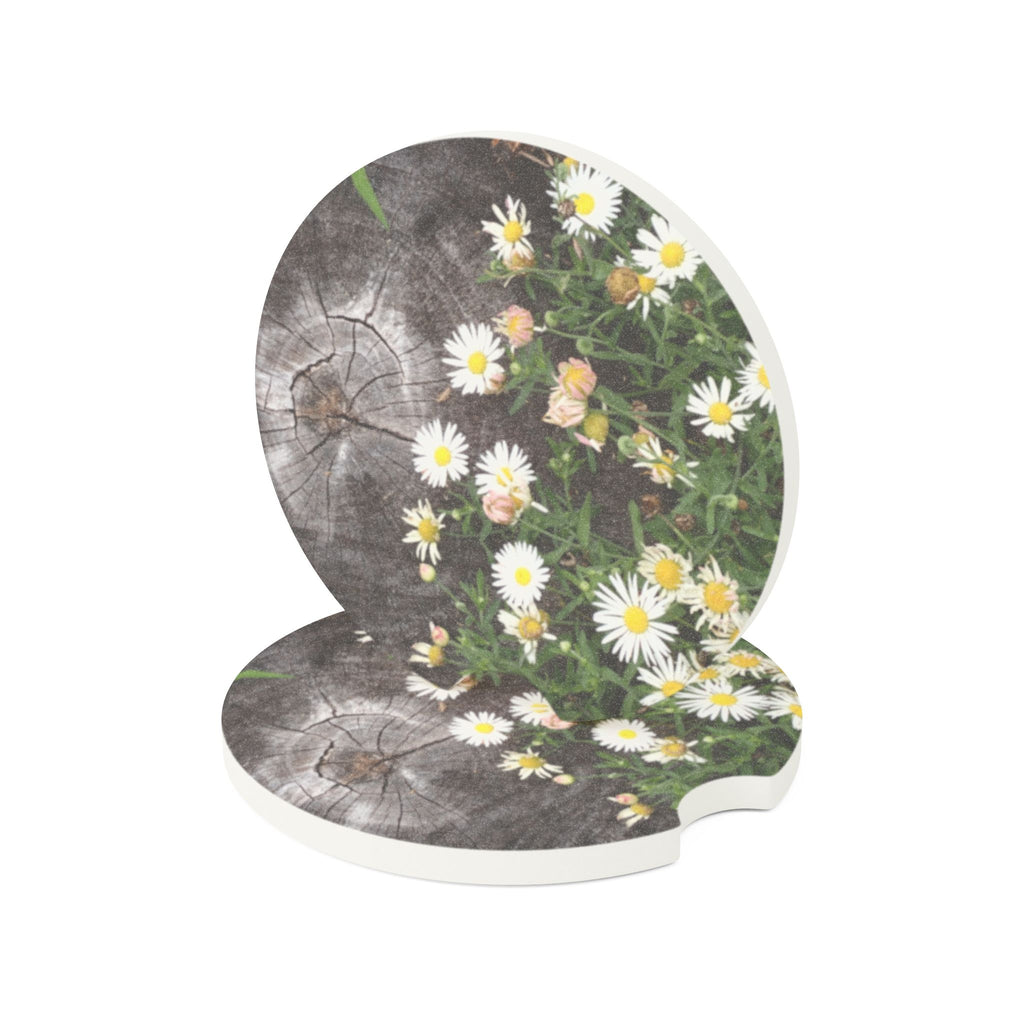 Daisy Meadow Soapstone Car Coaster — Floral Car Cupholder Absorbent Coaster
