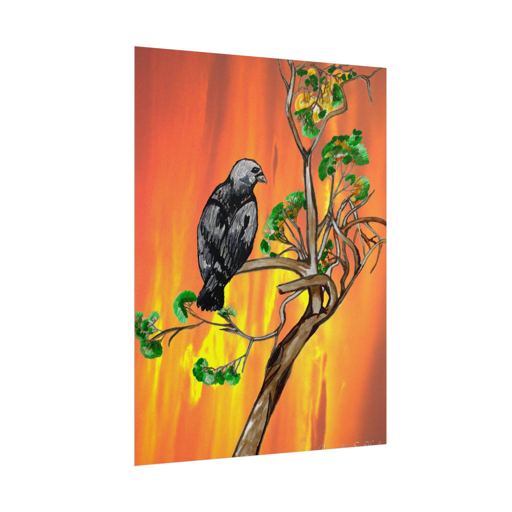 Raven on Sunset Branch Poster — Rolled Art Print