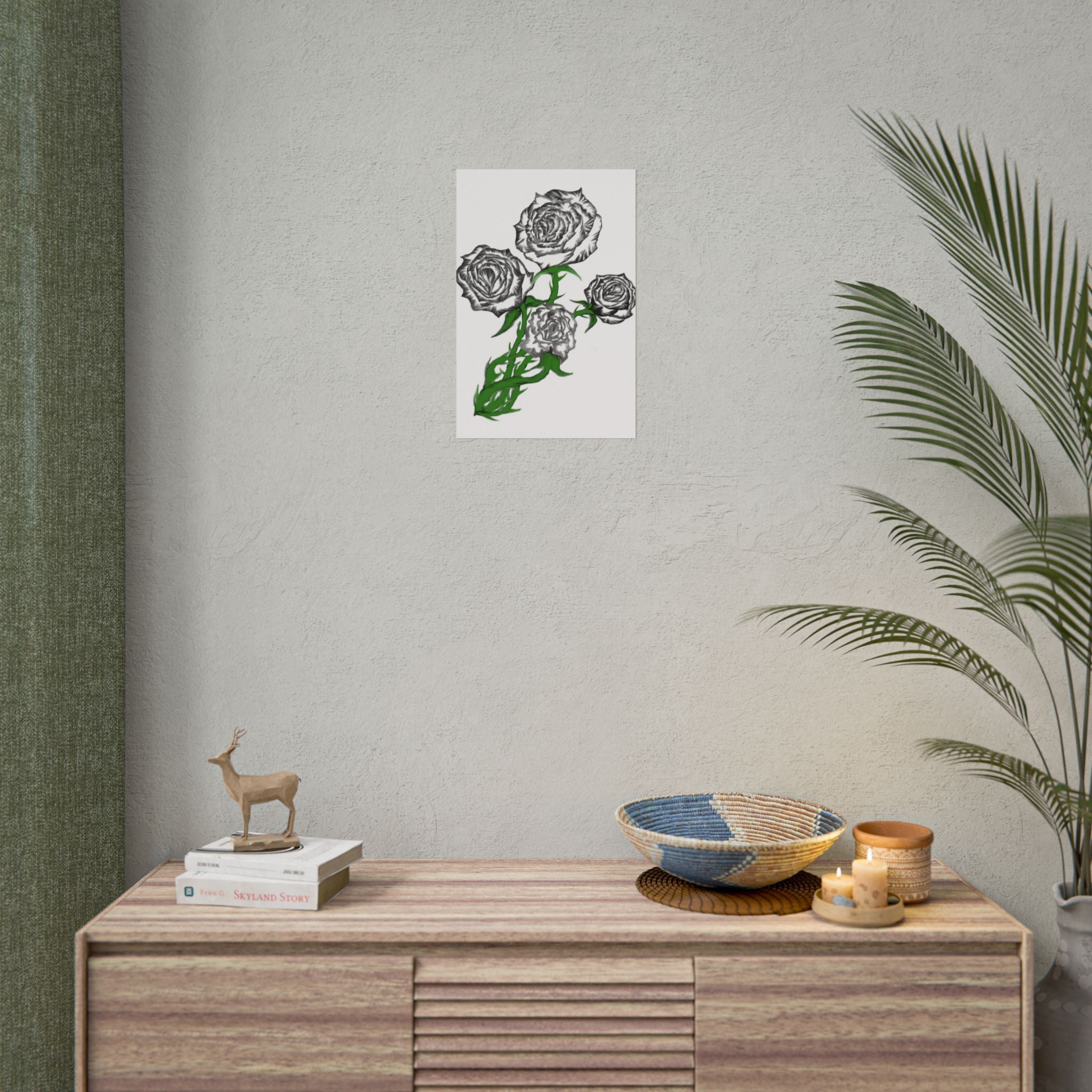 Rolled Poster — Hand-Drawn Black Rose Bouquet Floral Art Print