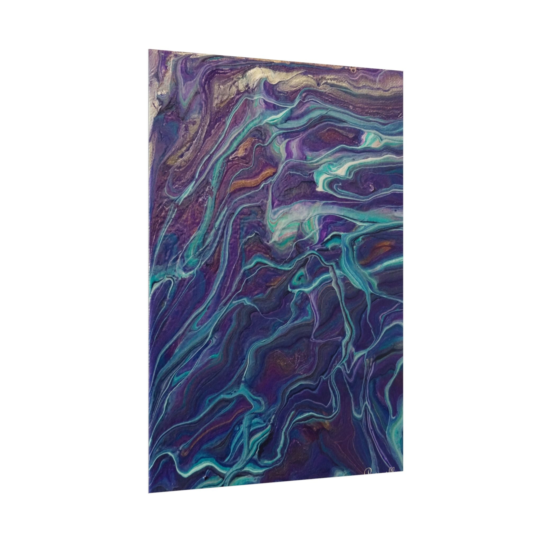 Abstract Fluid Art Poster — Purple Teal Marble Swirl Rolled Poster
