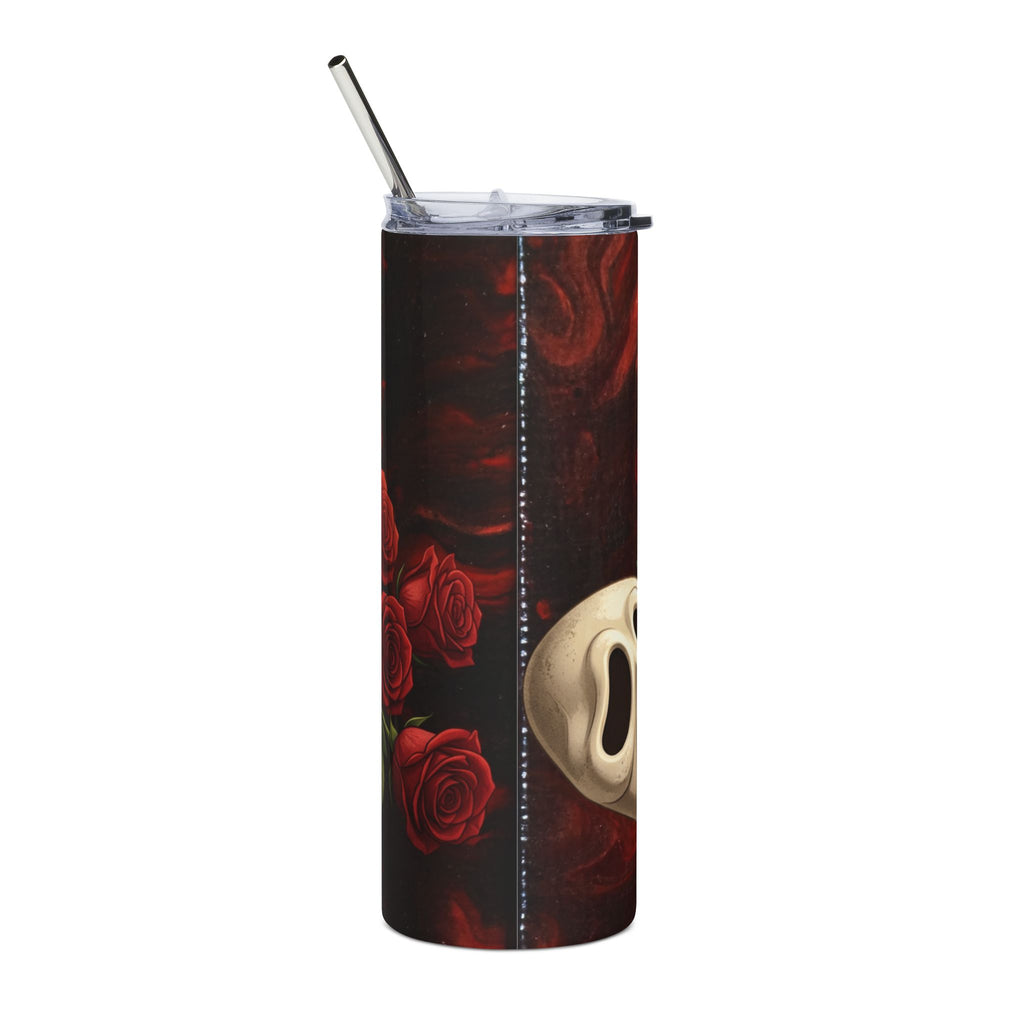 20oz Stainless Tumbler — Dark Romance Whiskey Glass & Theatrical Mask Design (Dark Red Roses)
