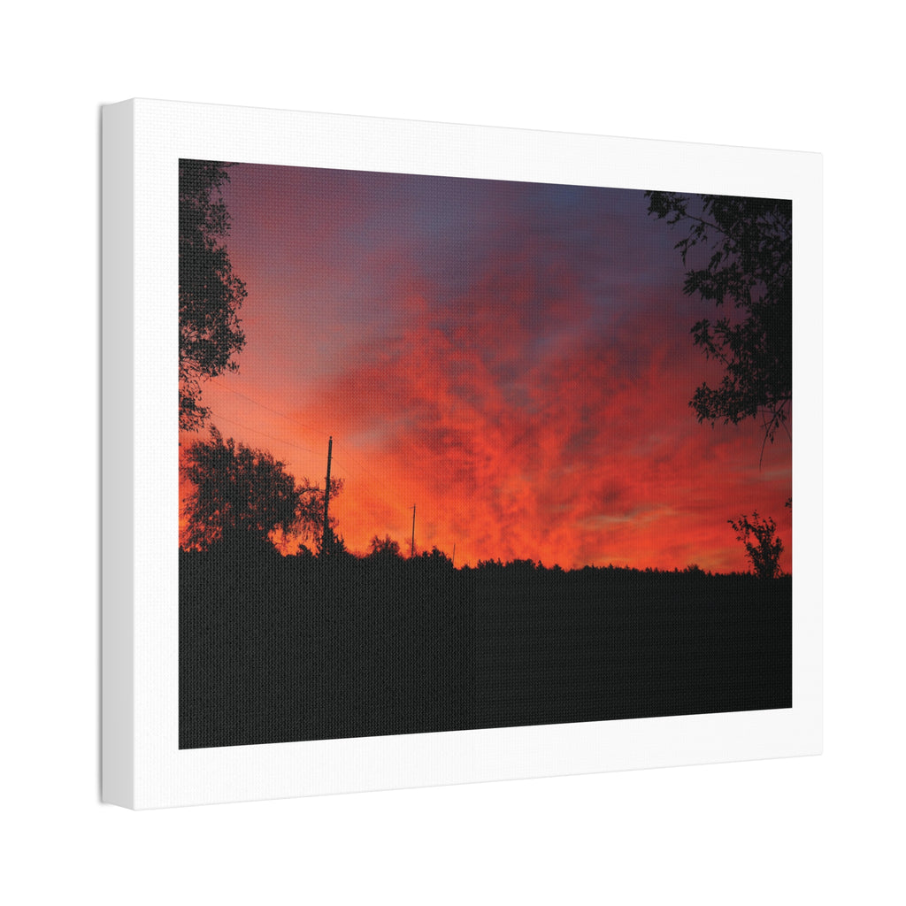 Sunset Silhouette Canvas Print — Fiery Red Orange Sky Wall Art