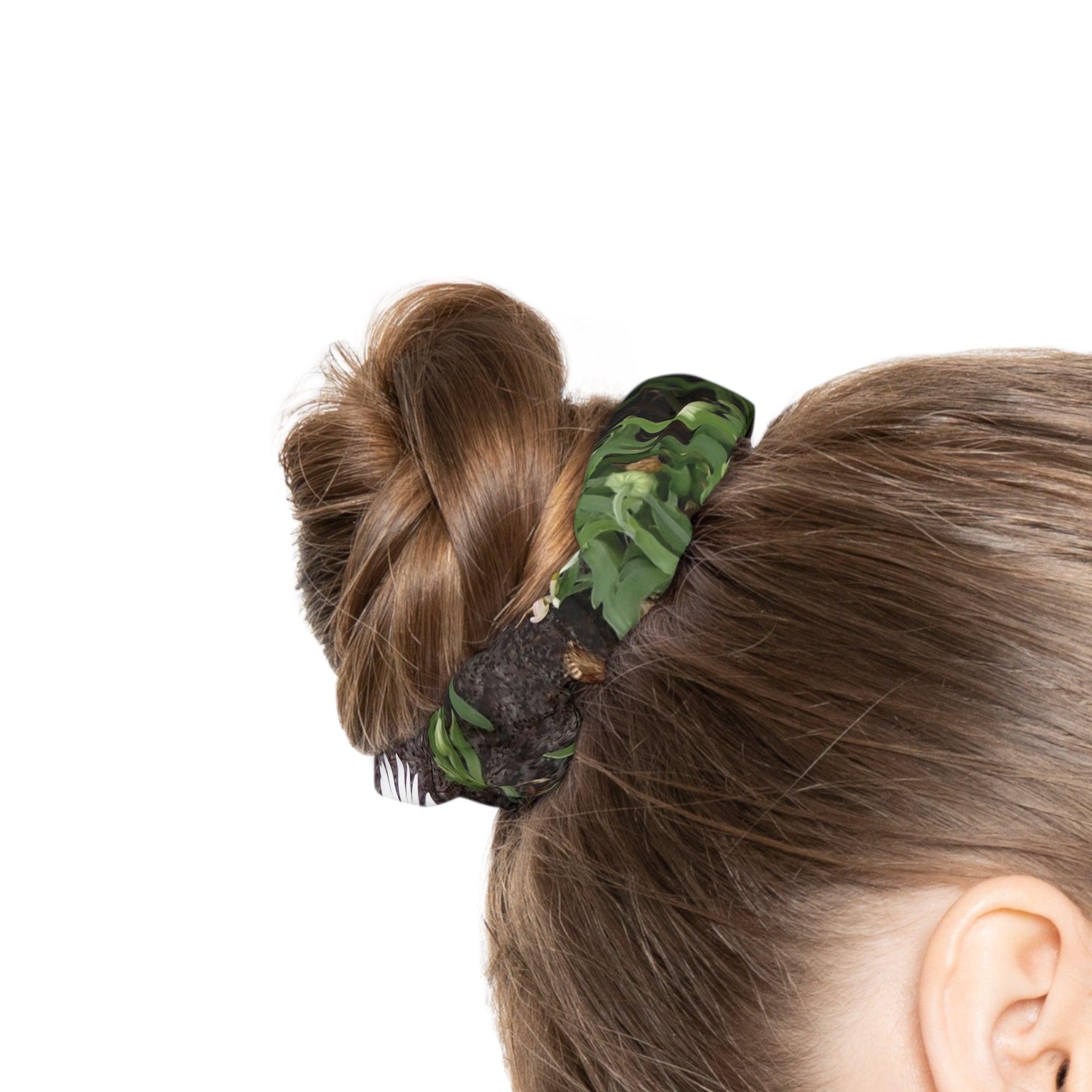 Daisy Garden Scrunchie — Floral Hair Accessory with Green & White Petal Print