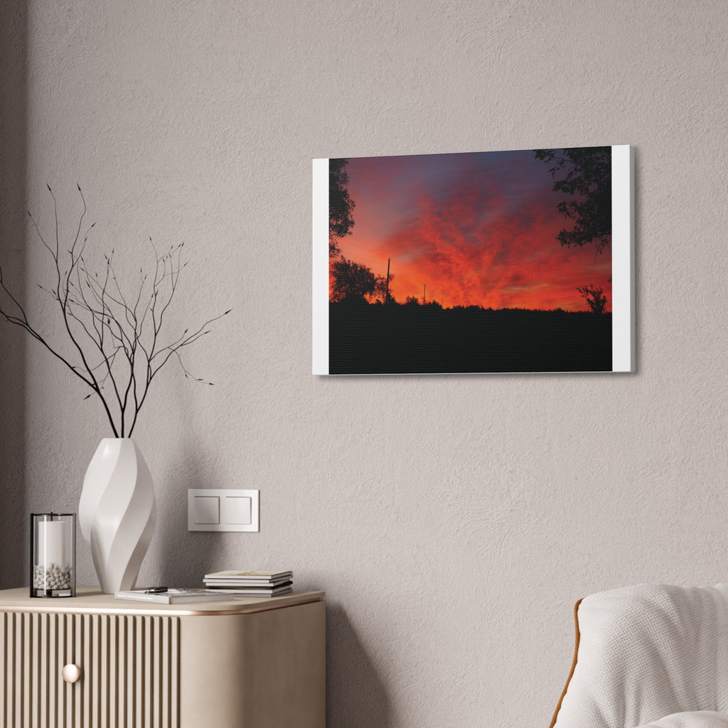 Sunset Silhouette Canvas Print — Fiery Red Orange Sky Wall Art