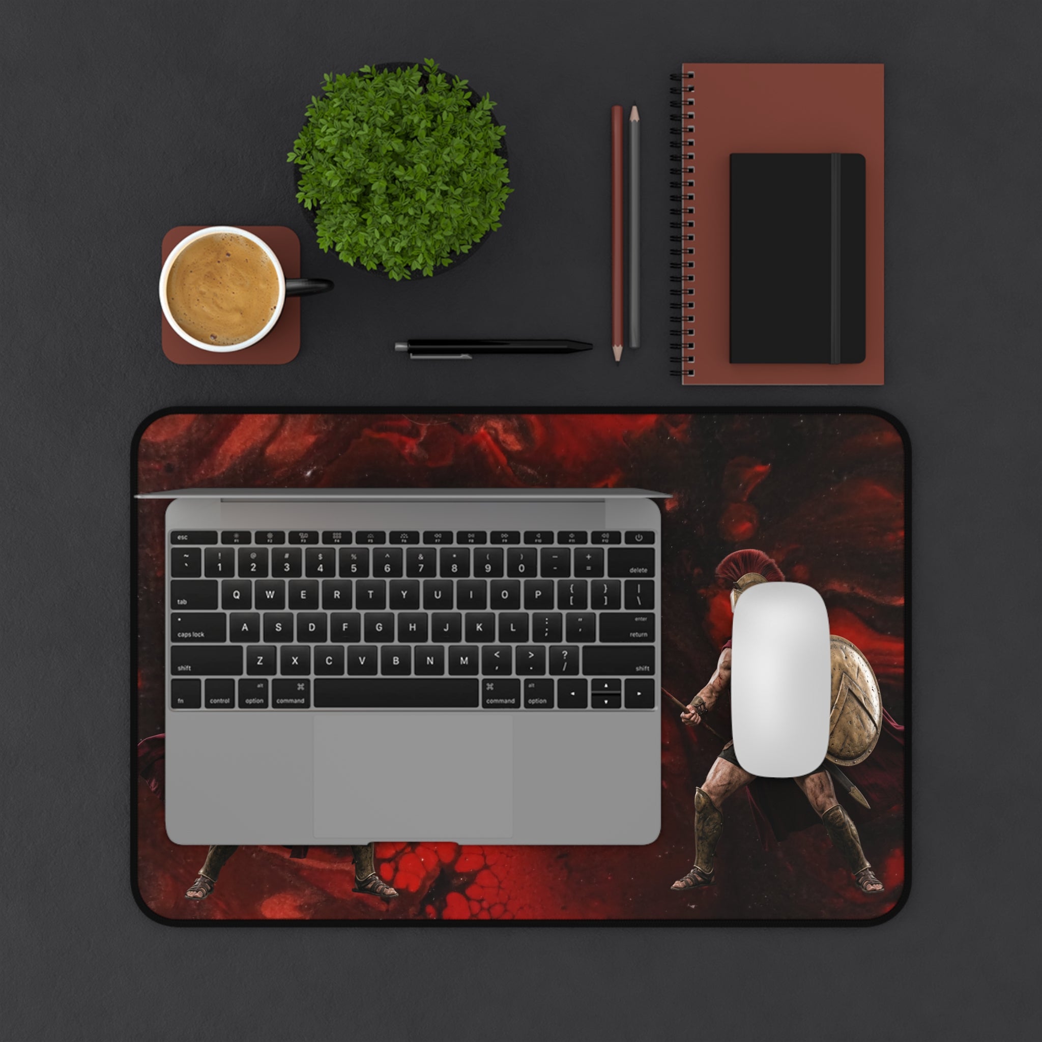 Spartan Warriors Desk Mat — Red Battle Scene Gaming Mouse Pad