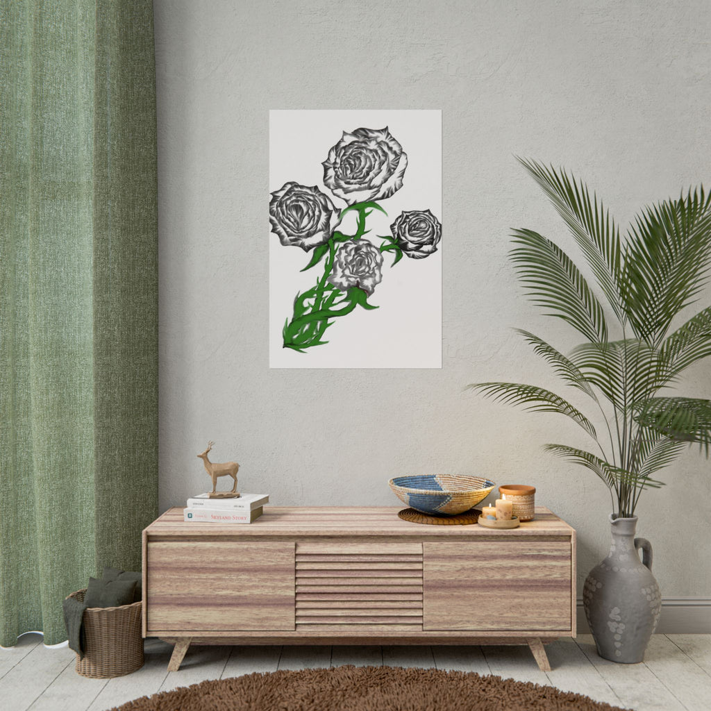 Rolled Poster — Hand-Drawn Black Rose Bouquet Floral Art Print