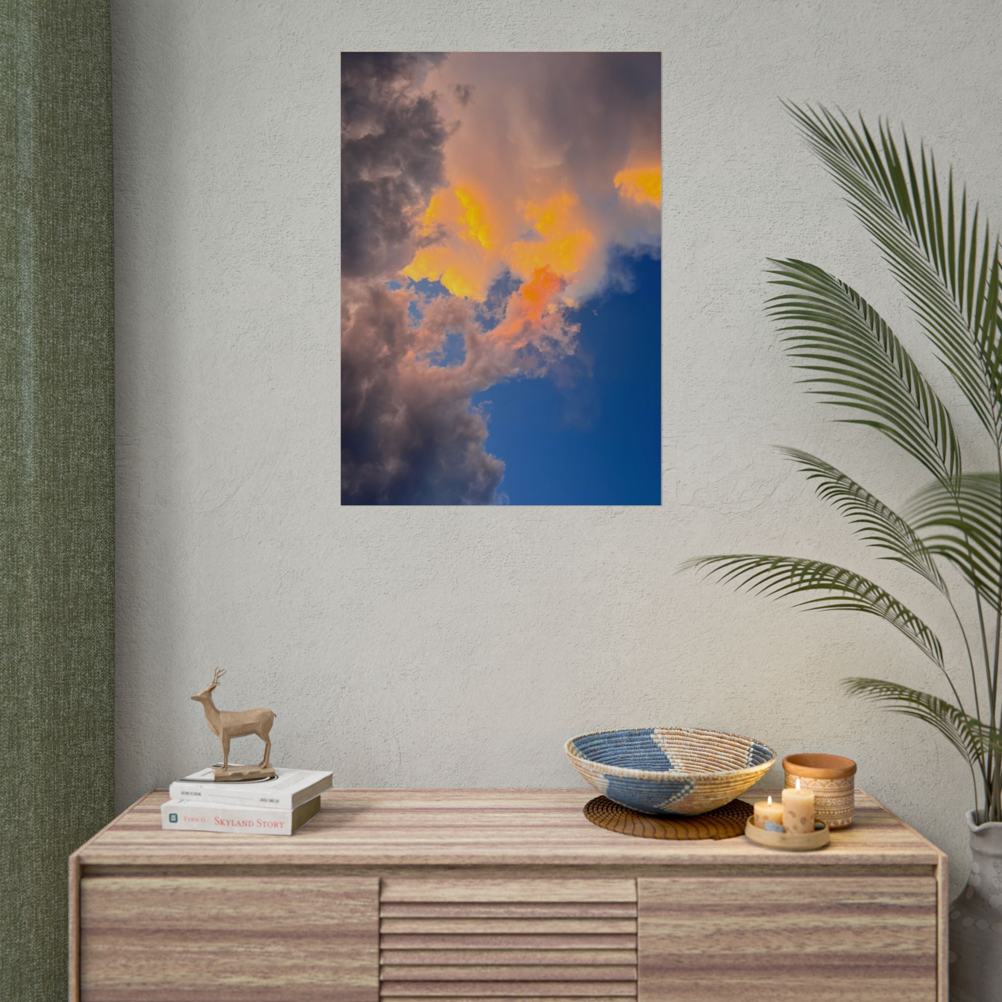Sunset Cloudscape Rolled Poster — Dramatic Orange & Blue Sky Wall Art