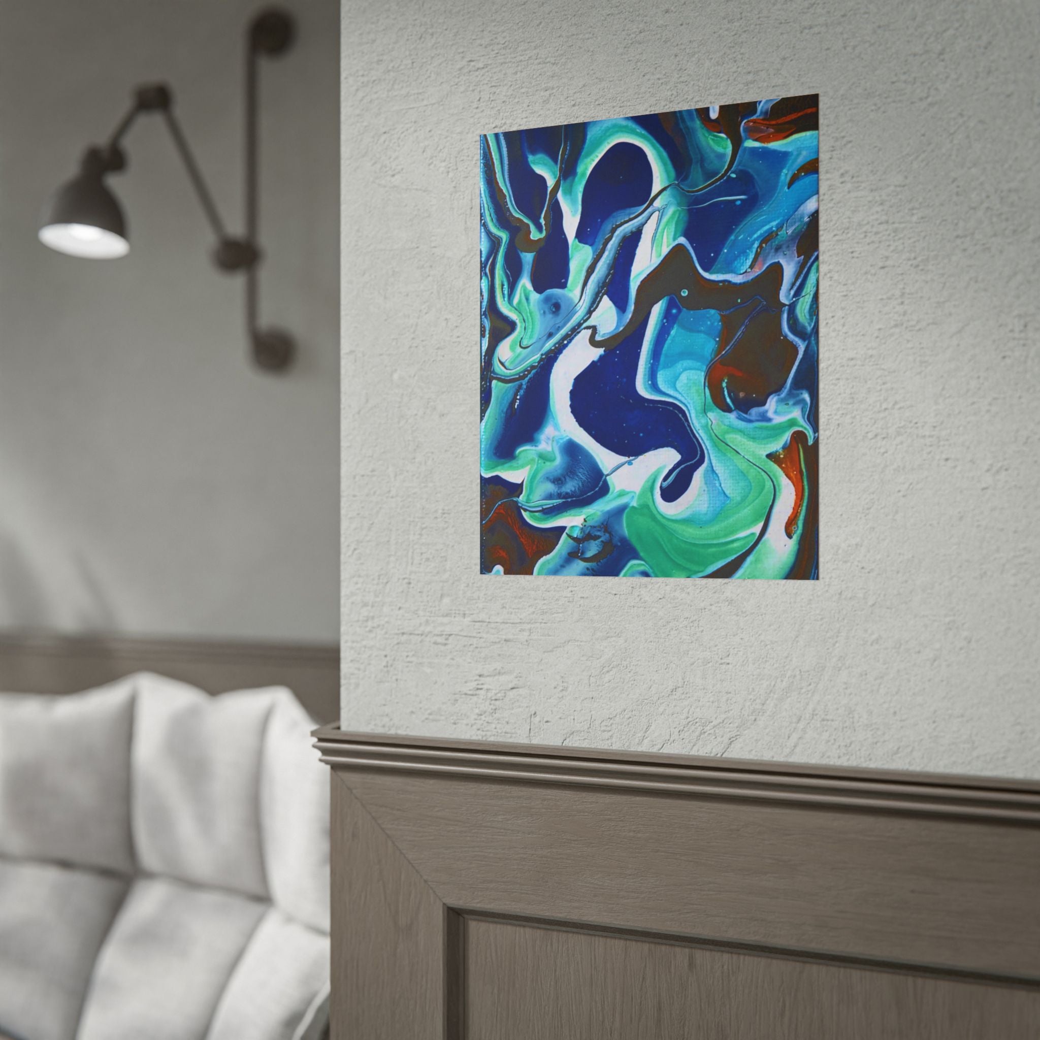 Abstract Ocean Swirl Rolled Poster — Blue & Teal Fluid Art Wall Print