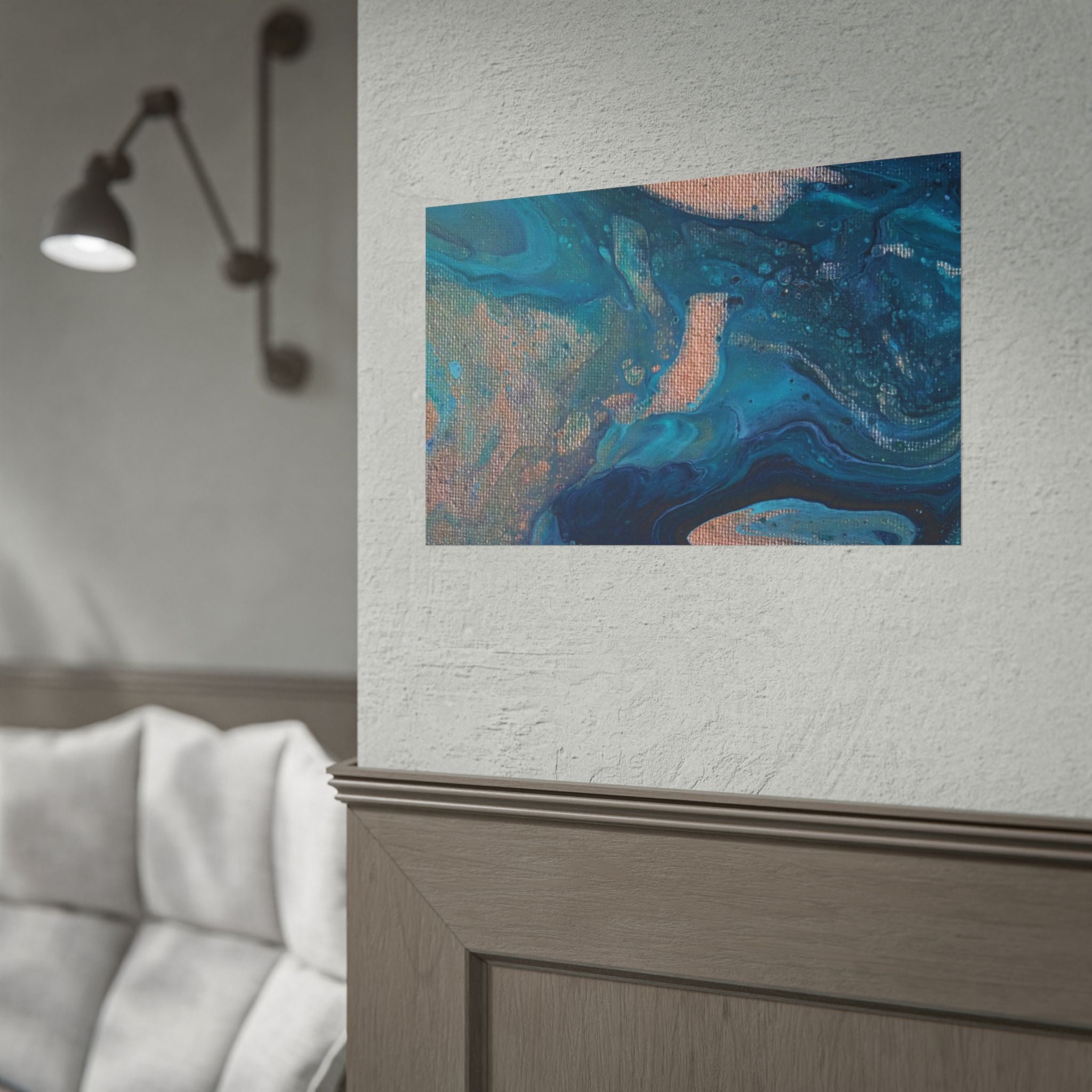 Ocean Abstract Rolled Poster — Blue Teal Gold Fluid Art Print