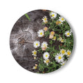 Daisy Meadow Ceramic Coaster — Rustic Wood Stump Floral Drink Mat