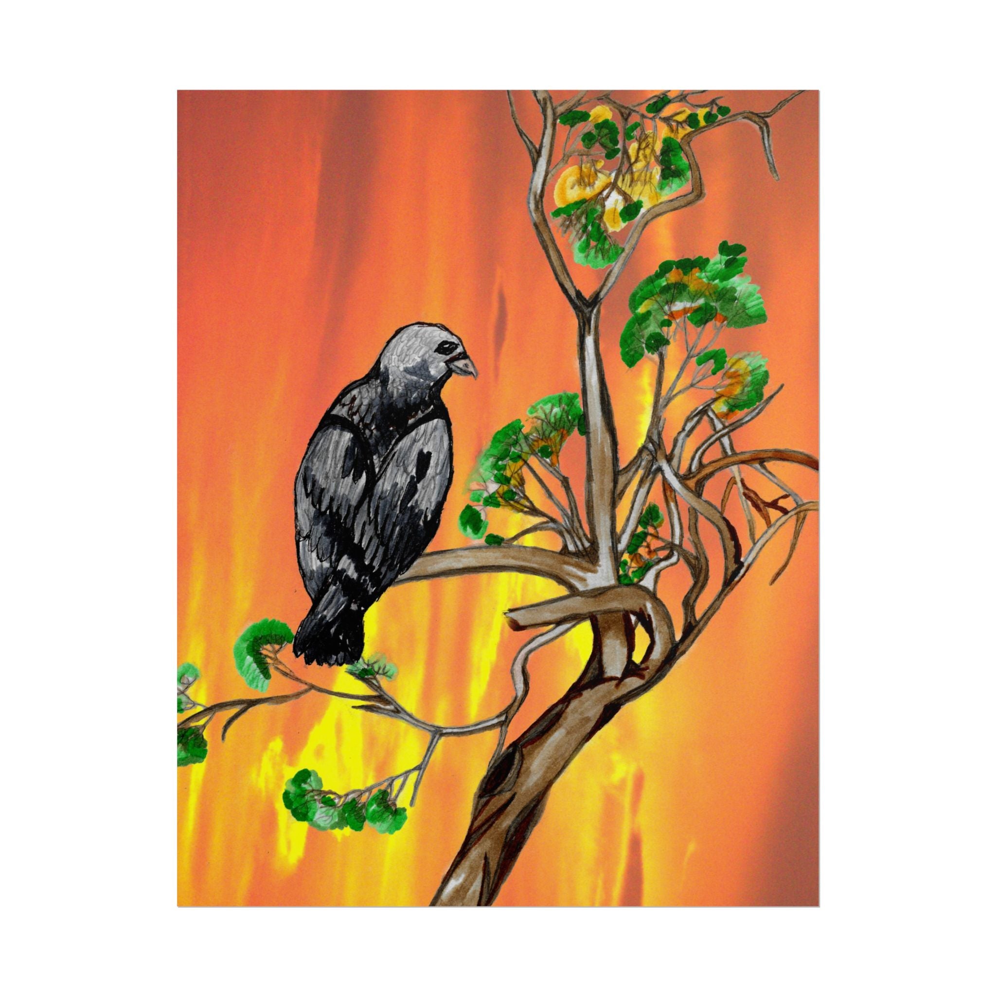 Raven on Sunset Branch Poster — Rolled Art Print