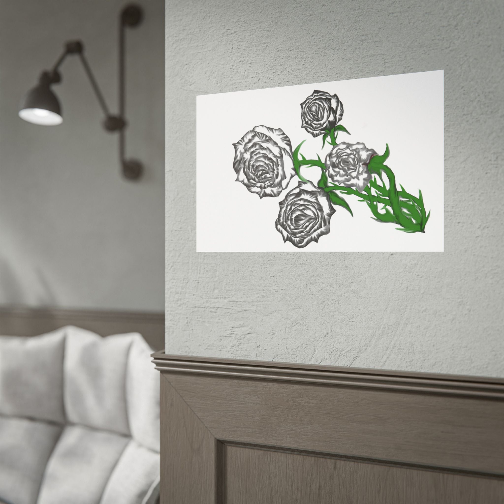 Rolled Poster — Hand-Drawn Black Rose Bouquet Floral Art Print