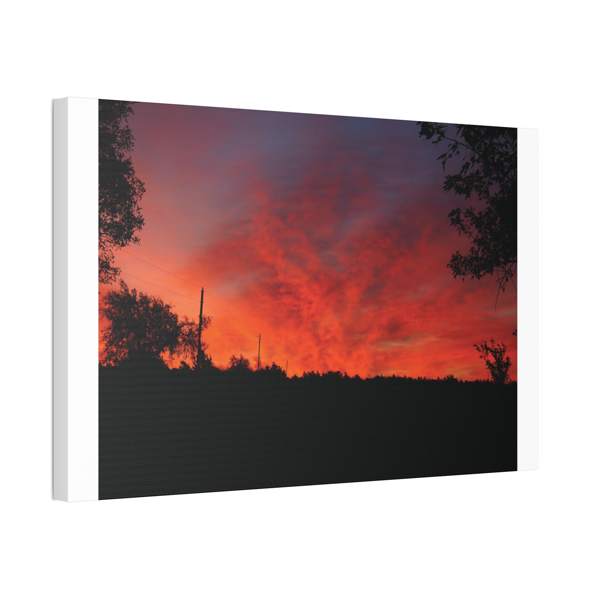 Sunset Silhouette Canvas Print — Fiery Red Orange Sky Wall Art