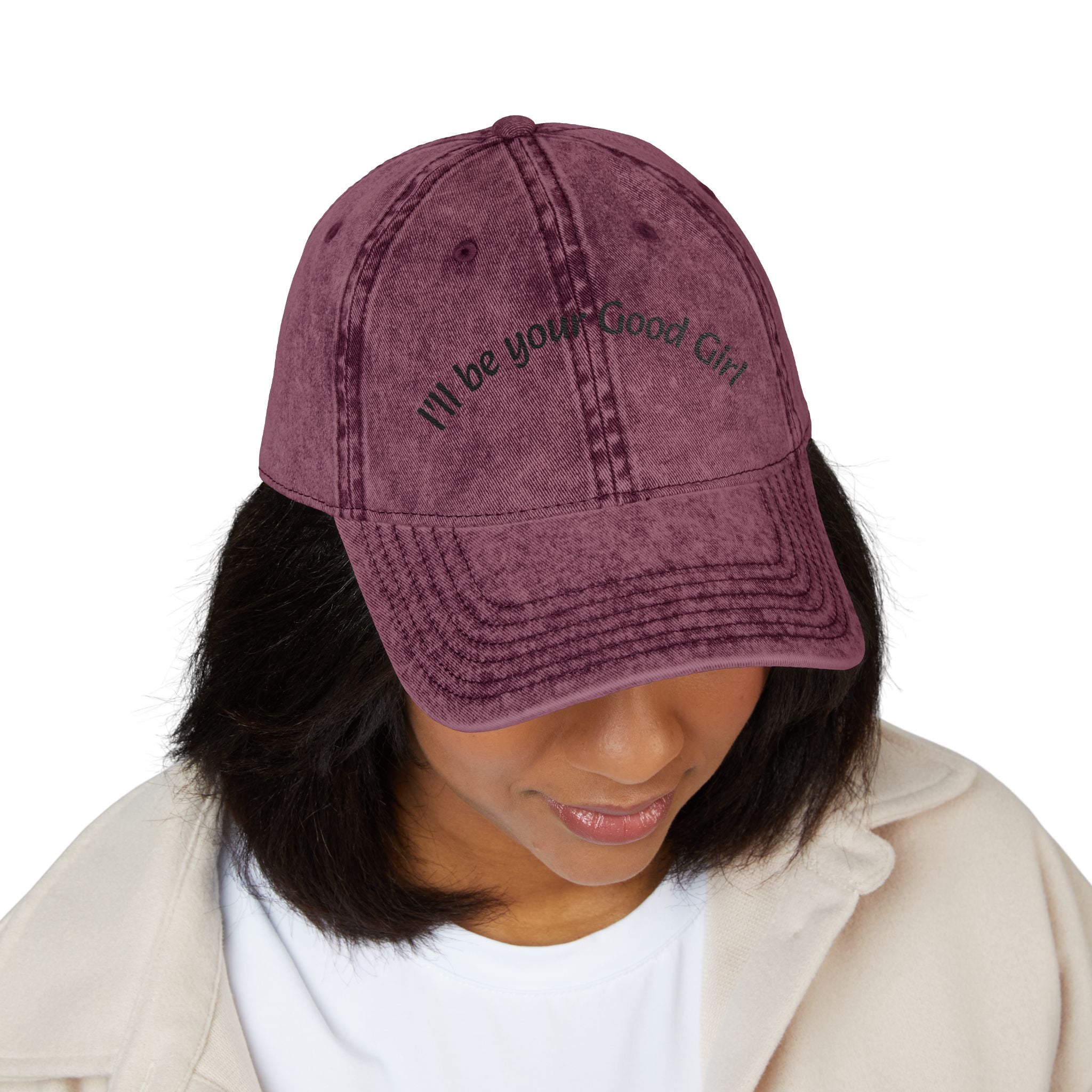 Embroidered Vintage Baseball Cap — "I'll Be Your Good Girl" Red Distressed Hat