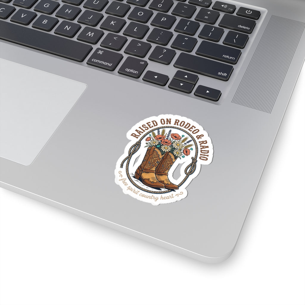 Raised on Rodeo & Radio Kiss-Cut Sticker | western cowgirl ranch vintage prairie