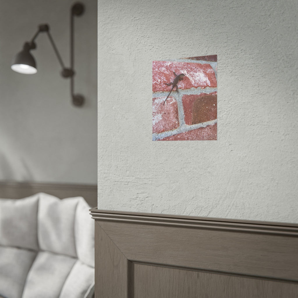 Lizard on Brick Wall Rolled Poster — Nature Photography Wall Art