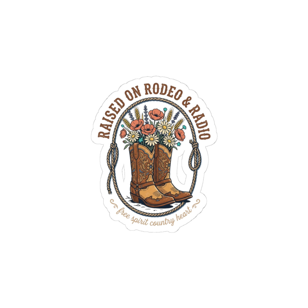 Raised on Rodeo & Radio Kiss-Cut Sticker | western cowgirl ranch vintage prairie