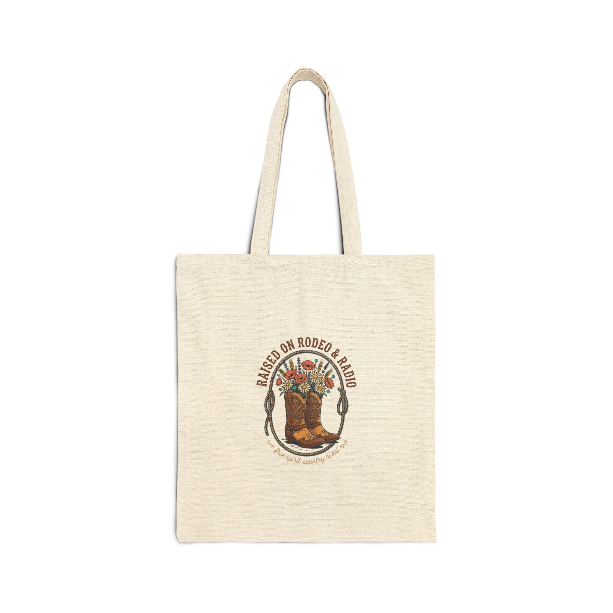 Raised on Rodeo Canvas Tote | western cowgirl ranch rustic prairie vintage