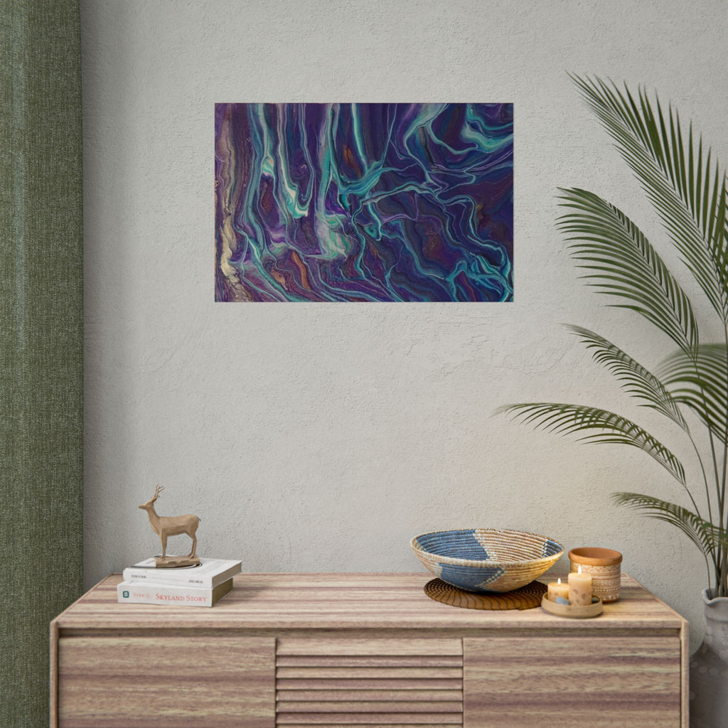 Abstract Fluid Art Poster — Purple Teal Marble Swirl Rolled Poster