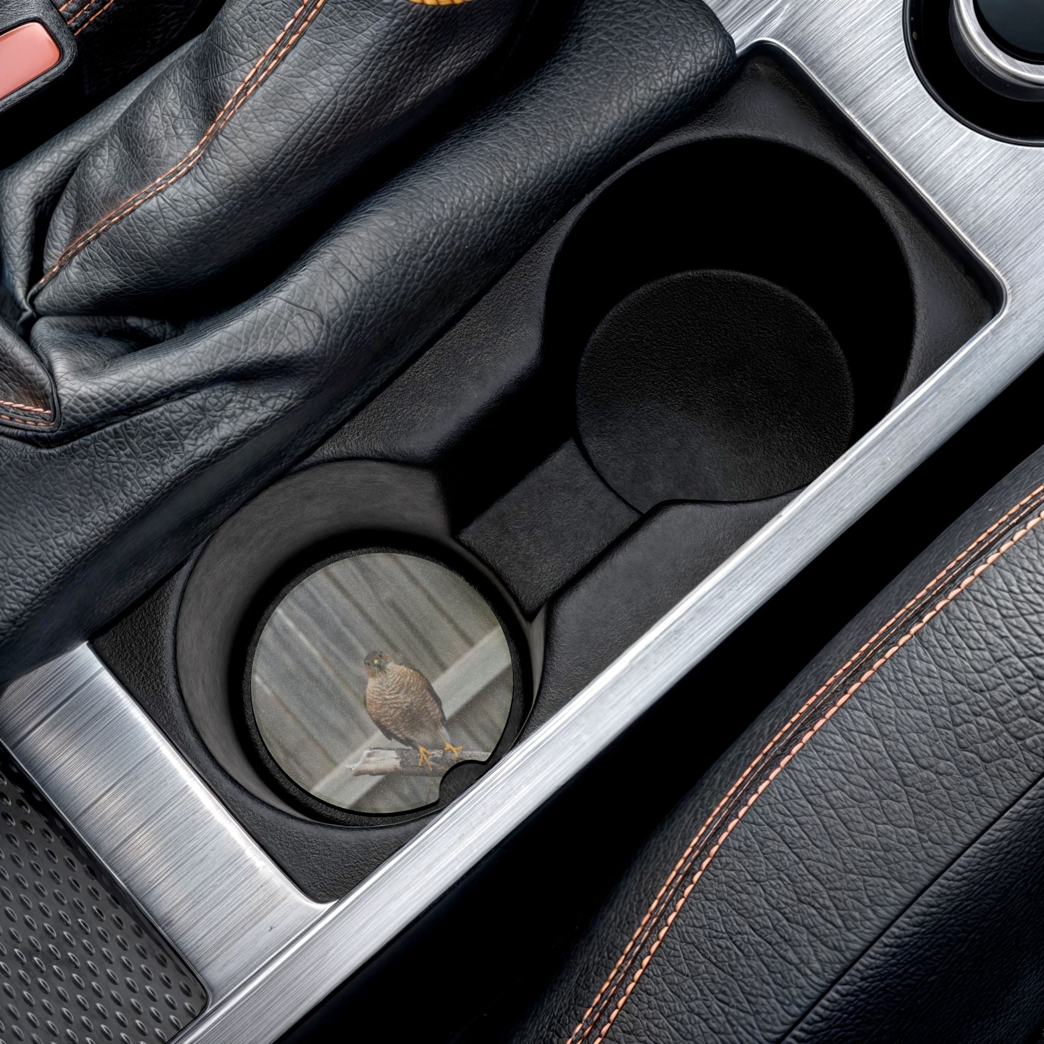 Car Coaster — Soapstone Round Cup Holder Insert with  Hawk Photo