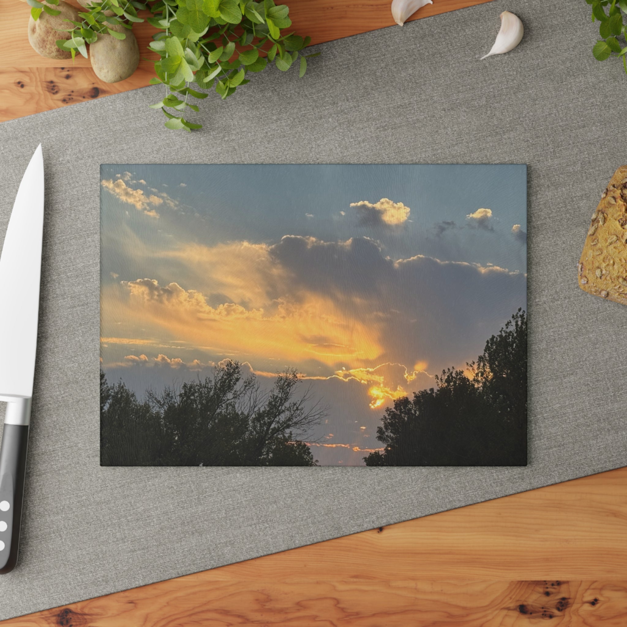 Glass Cutting Board - Golden Sunset Sky Scenic Tempered Glass Chopping Board