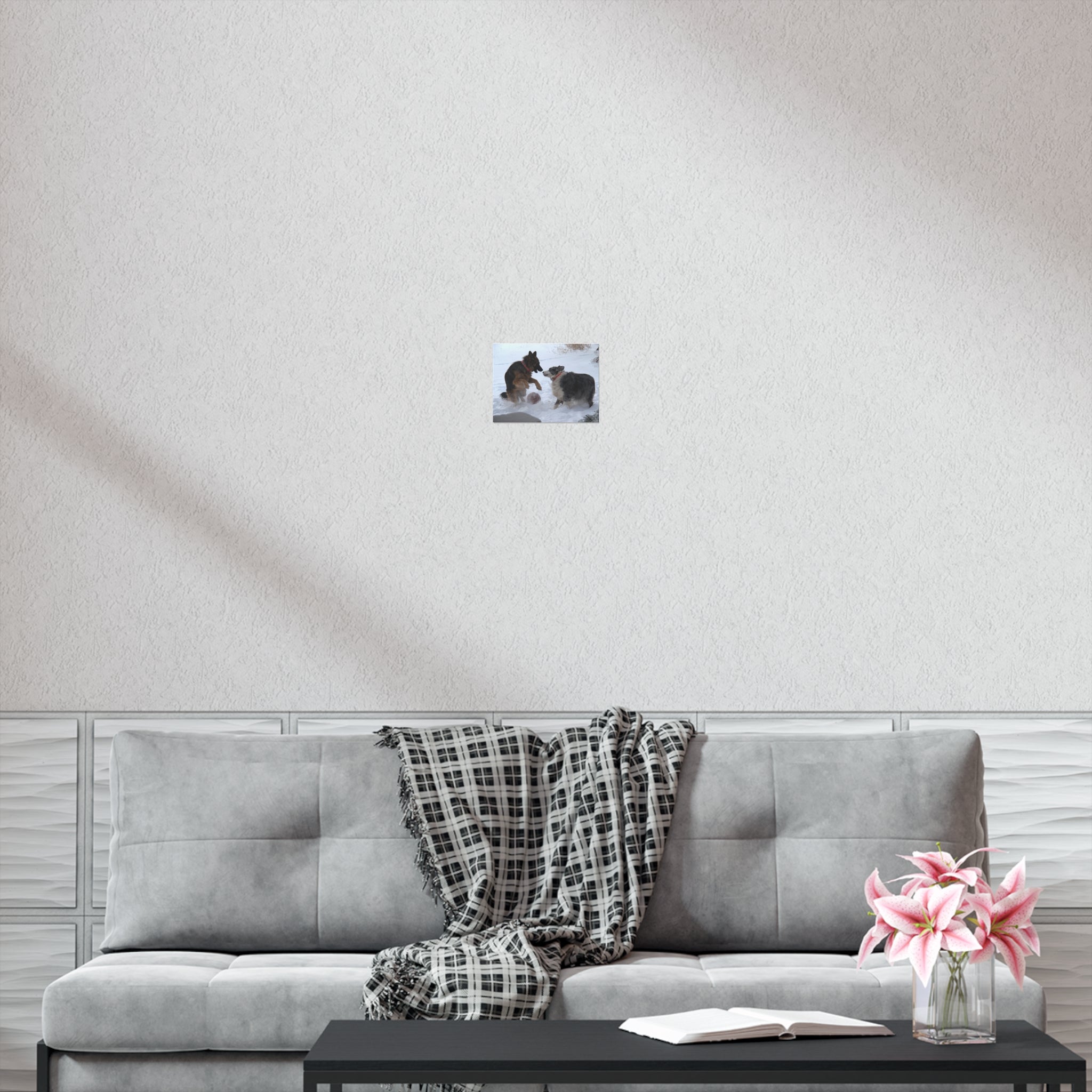 Dog Playful Winter Photo Poster — Two Dogs Playing in Snow Wall Art