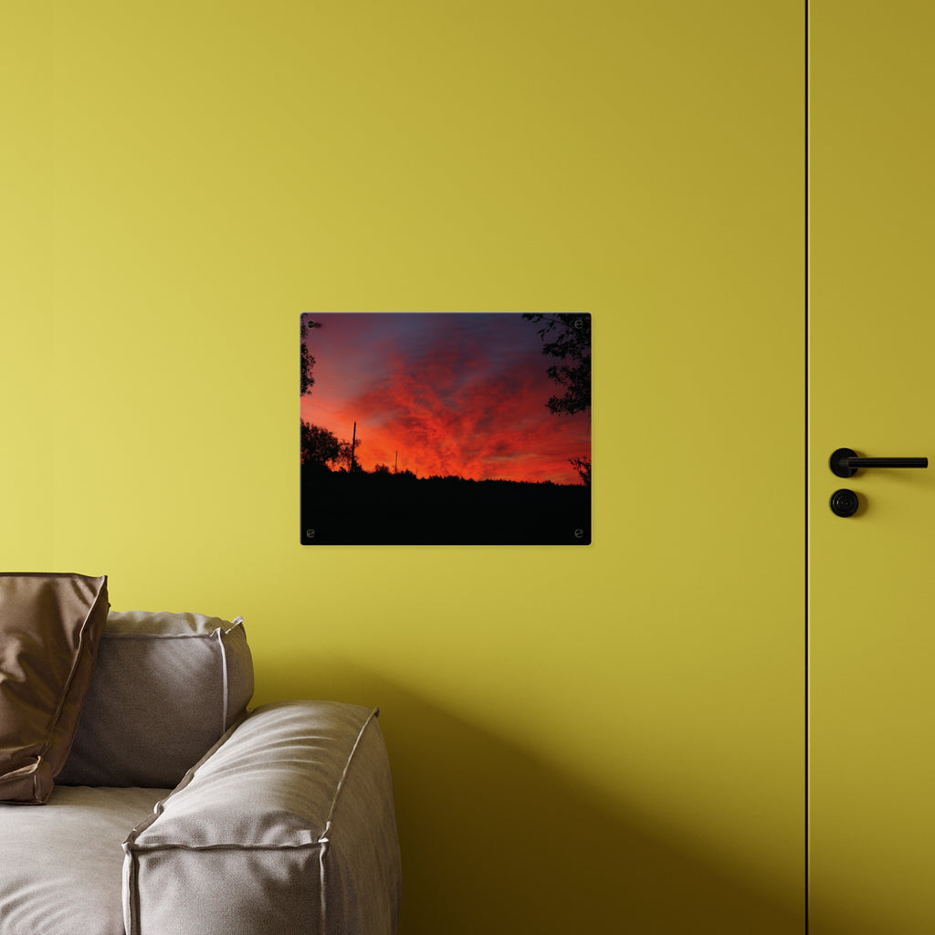 Sunset Silhouette Acrylic Wall Art Panel – Vibrant Red Orange Sky