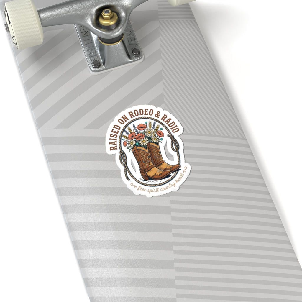 Raised on Rodeo & Radio Kiss-Cut Sticker | western cowgirl ranch vintage prairie