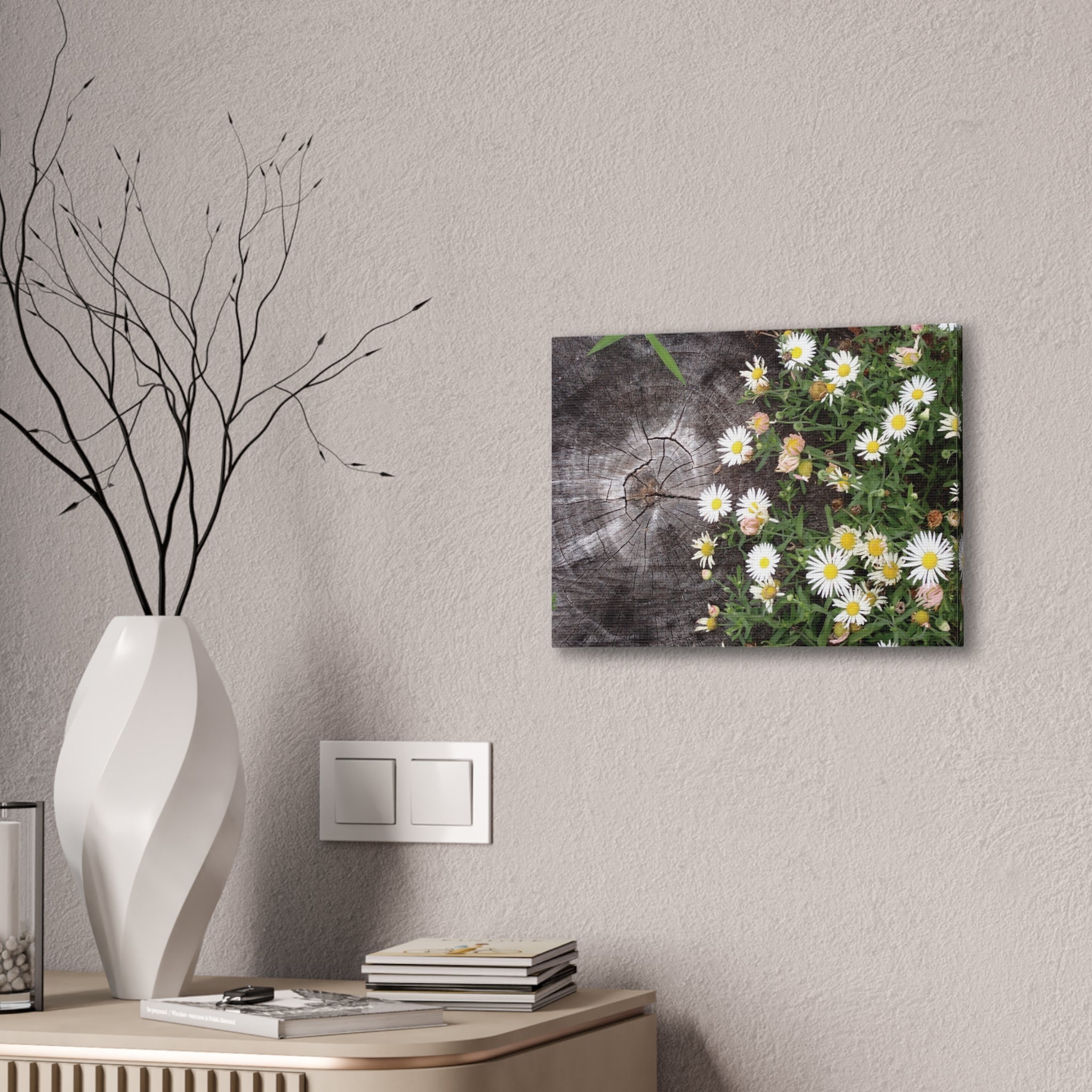 Daisies on Weathered Wood Canvas Wall Art