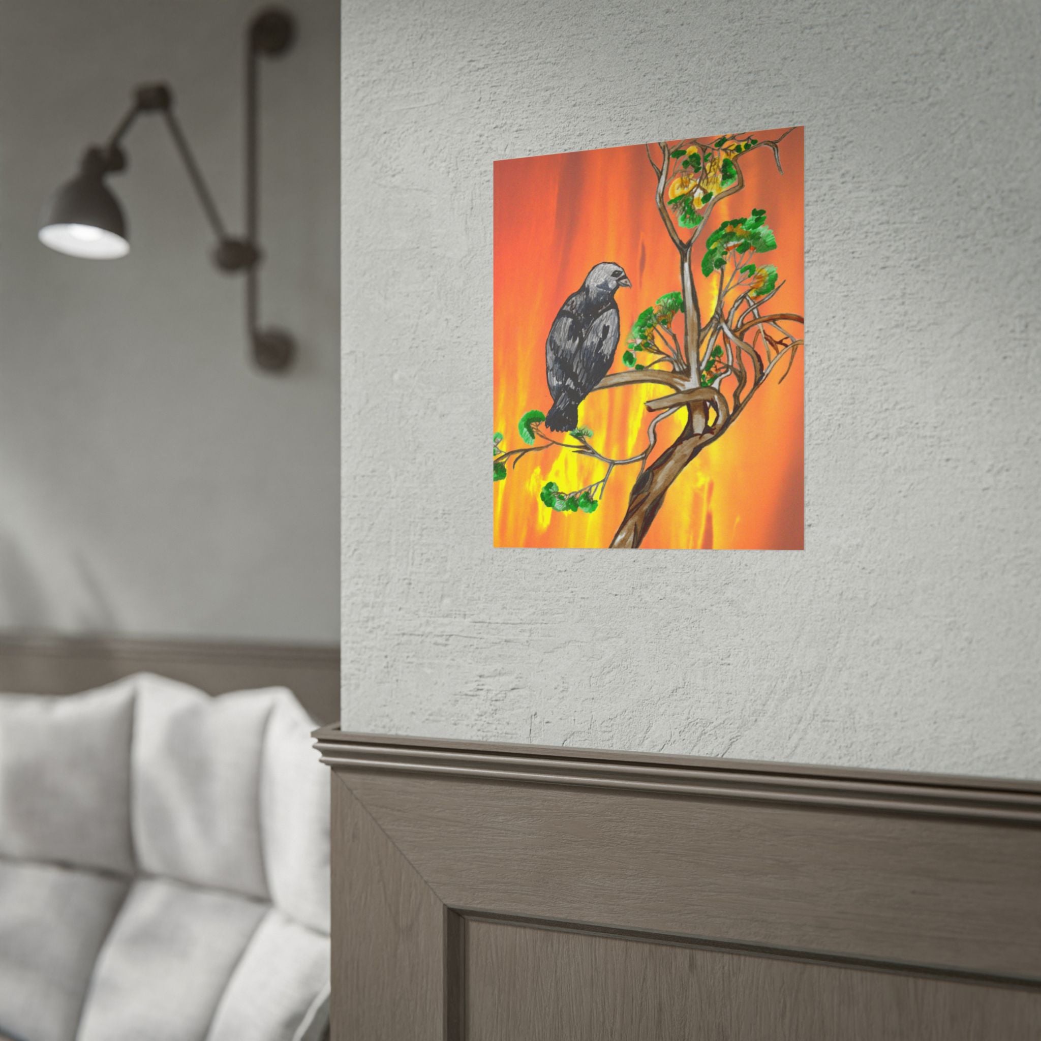 Raven on Sunset Branch Poster — Rolled Art Print