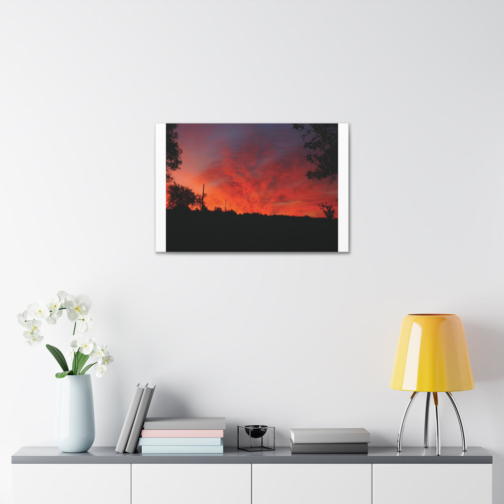 Sunset Silhouette Canvas Print — Fiery Red Orange Sky Wall Art