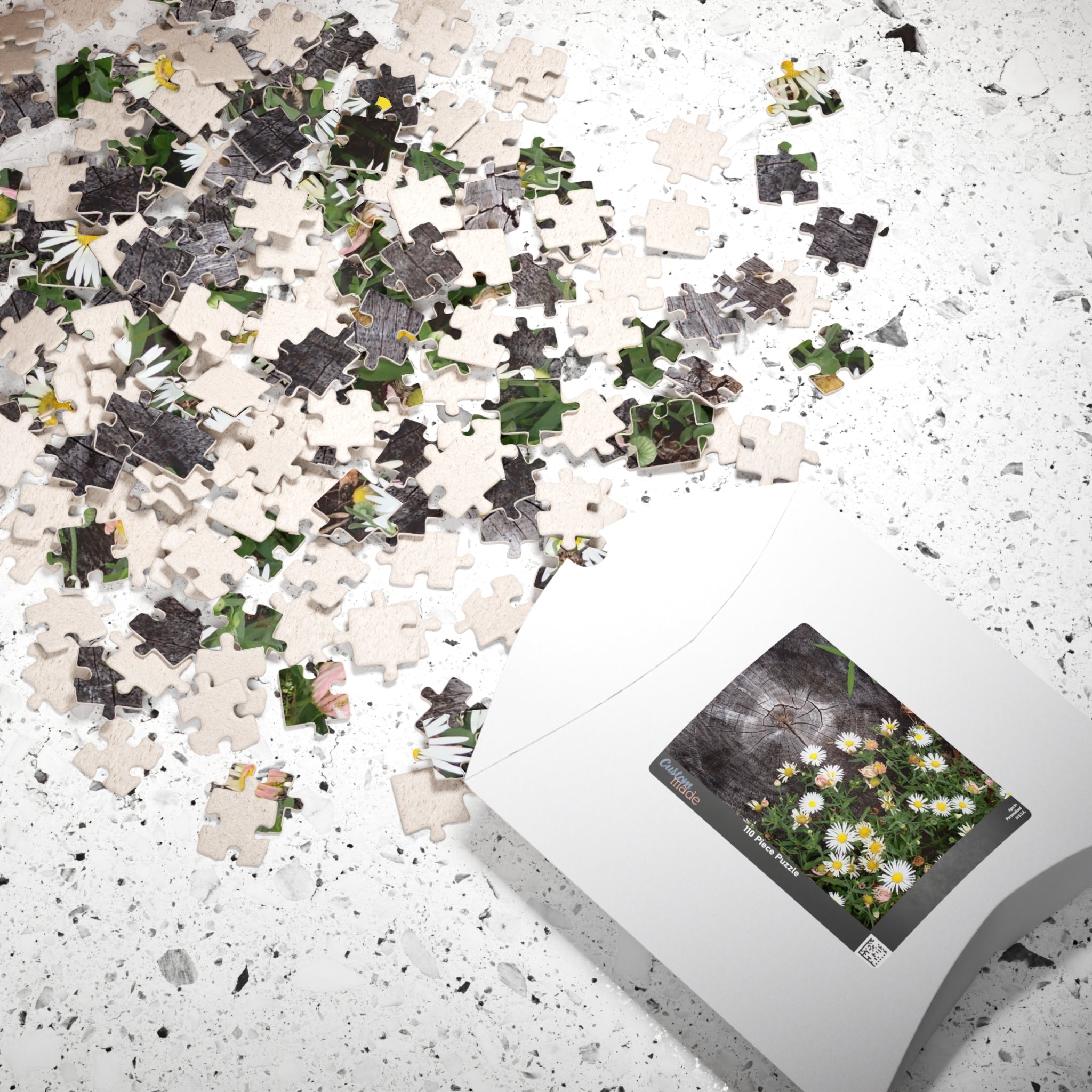 Daisy Garden Puzzle — Rustic Wood & Wildflower Jigsaw (110–1014 pcs)