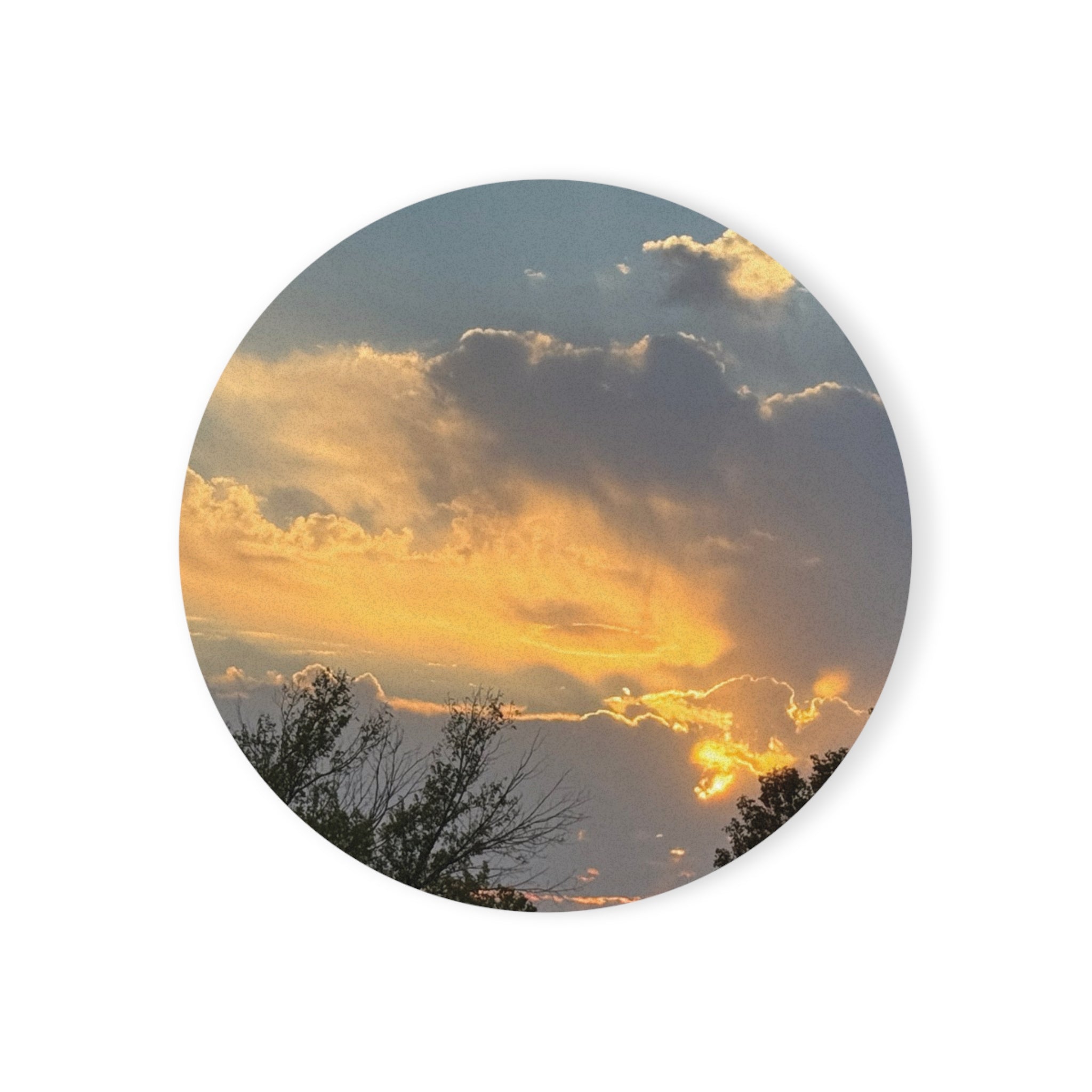 Sunset Sky Round Cork Coaster — Scenic Evening Drink Coaster