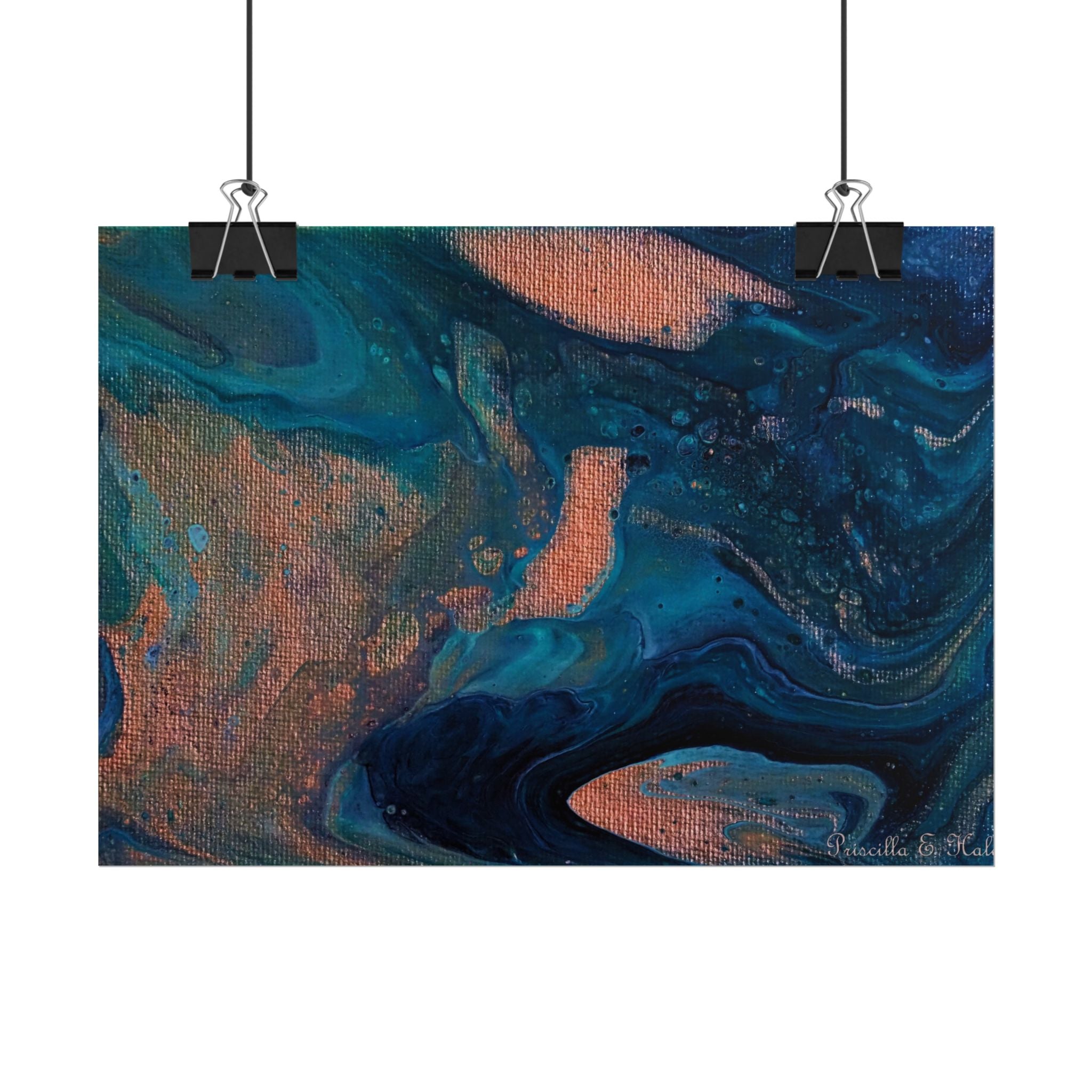 Abstract Ocean Blue & Copper Rolled Poster