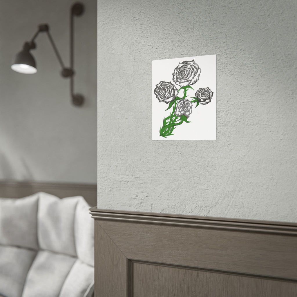 Rolled Poster — Hand-Drawn Black Rose Bouquet Floral Art Print