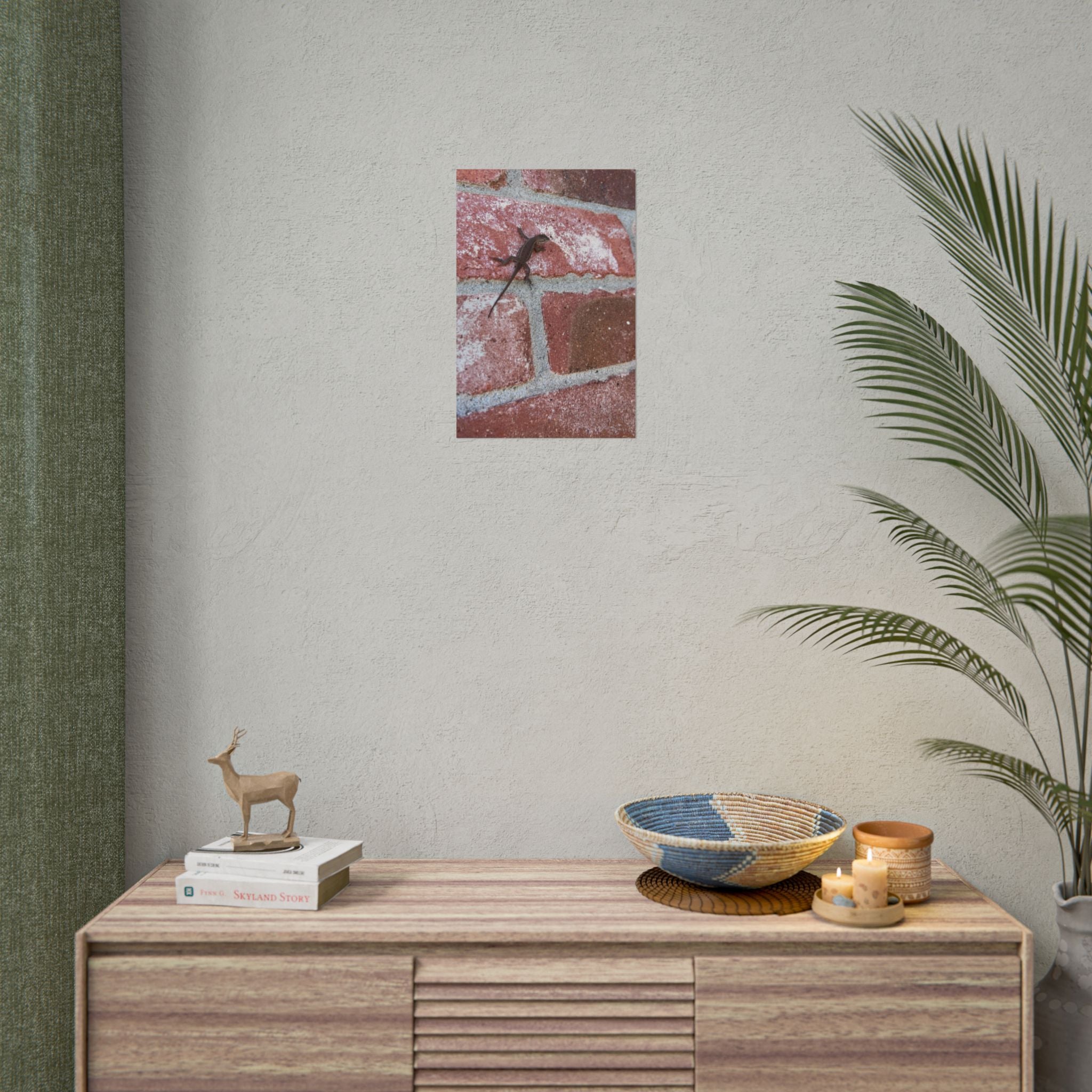 Lizard on Brick Wall Rolled Poster — Nature Photography Wall Art