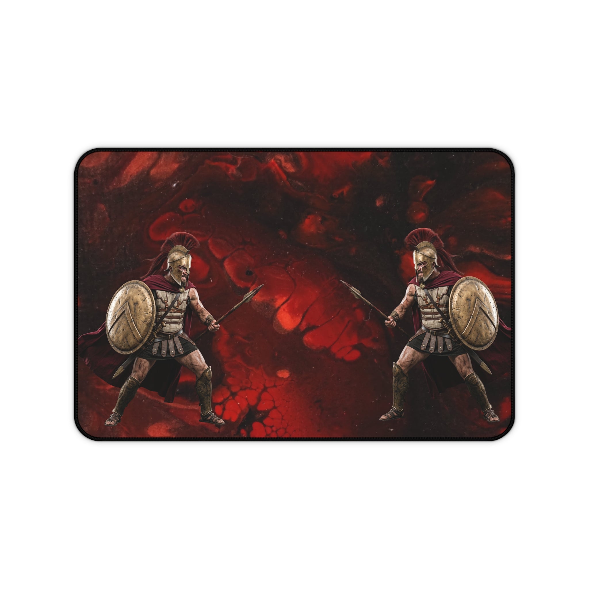 Spartan Warriors Desk Mat — Red Battle Scene Gaming Mouse Pad