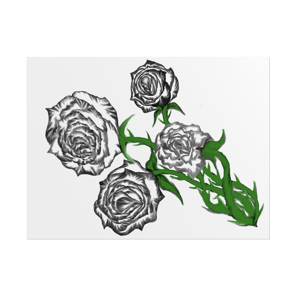 Rolled Poster — Hand-Drawn Black Rose Bouquet Floral Art Print