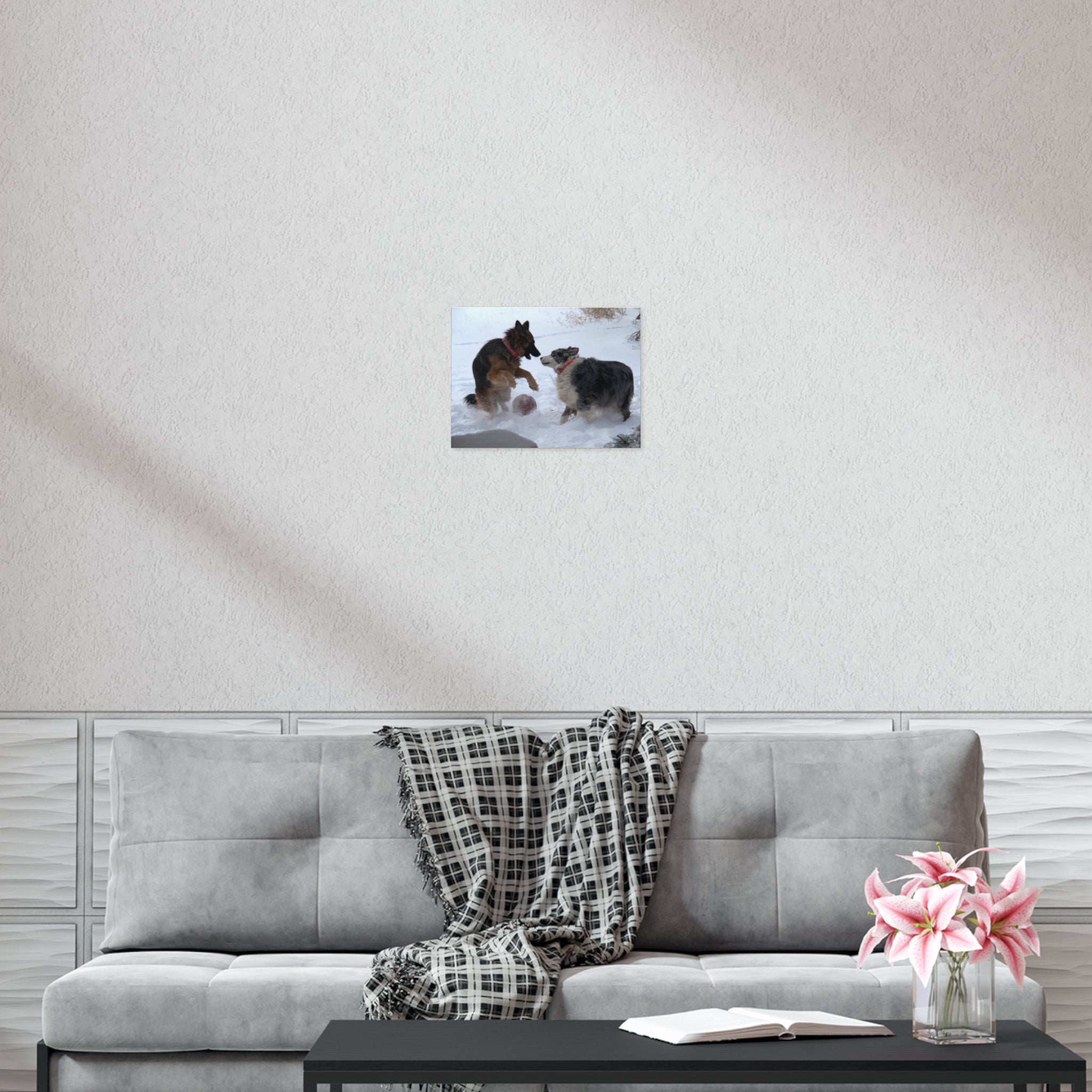 Dog Playful Winter Photo Poster — Two Dogs Playing in Snow Wall Art