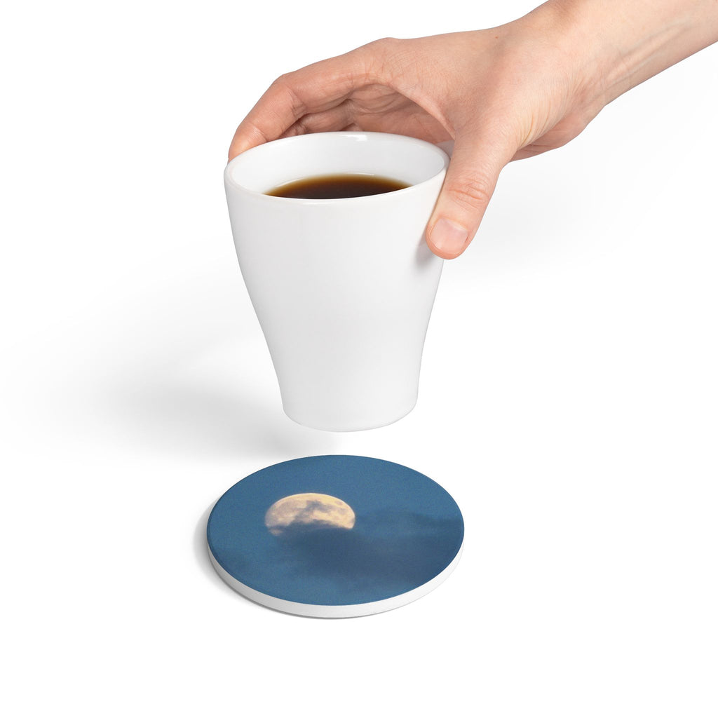 Moonlit Sky Ceramic Coaster — Full Moon Night Drink Coaster