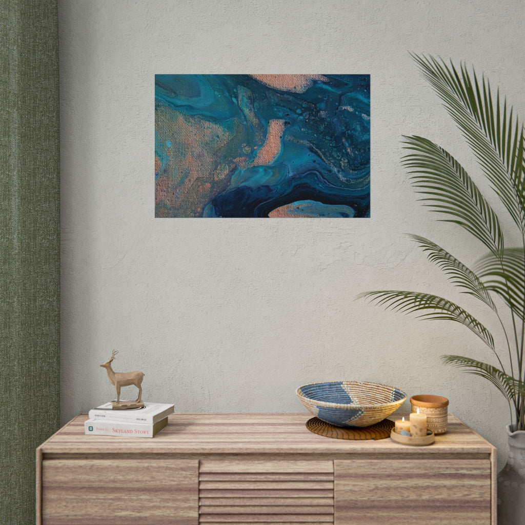 Ocean Abstract Rolled Poster — Blue Teal Gold Fluid Art Print