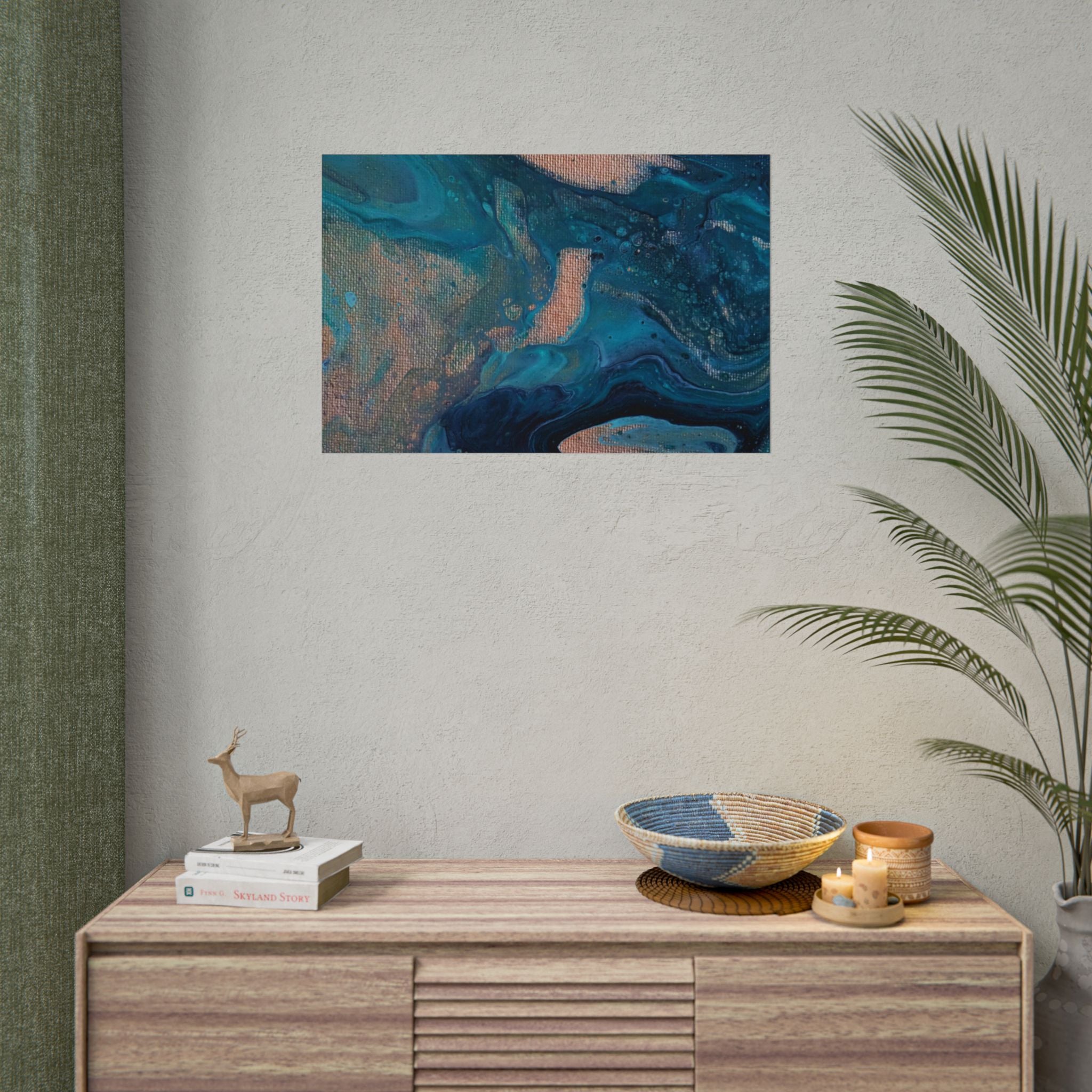 Ocean Abstract Rolled Poster — Blue Teal Gold Fluid Art Print