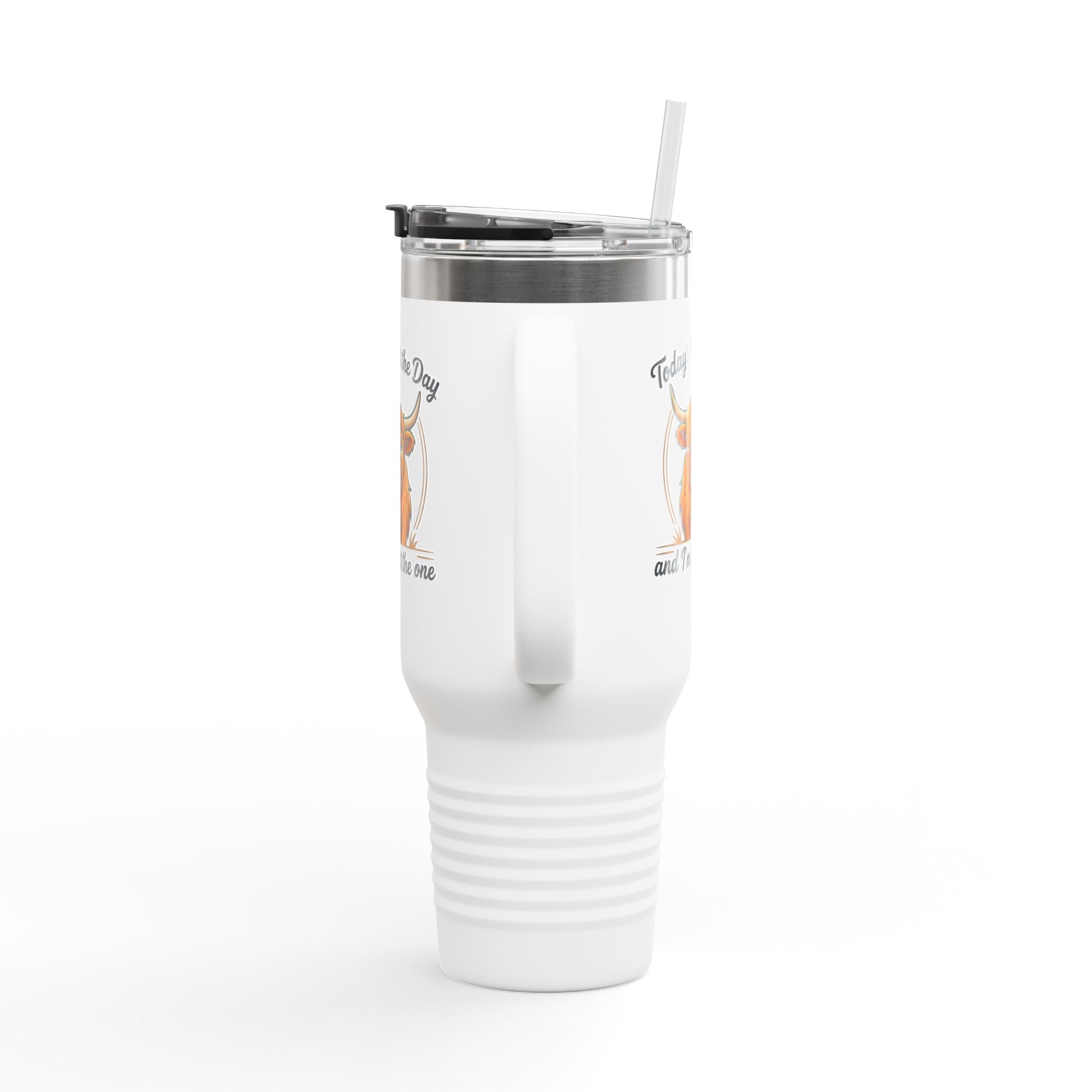 40oz Insulated Travel Mug — "Today's Not the Day and I'm Not the One" Highland Cow