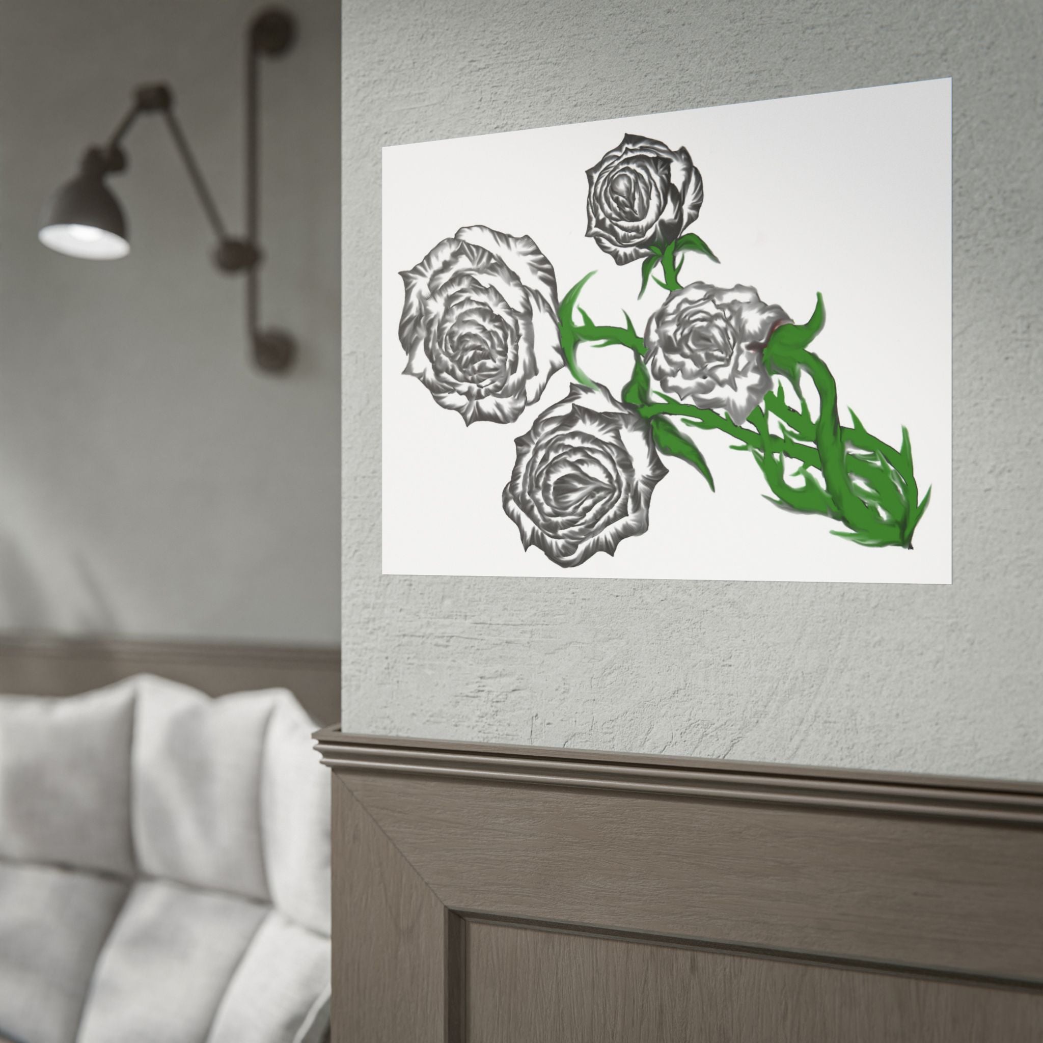 Rolled Poster — Hand-Drawn Black Rose Bouquet Floral Art Print