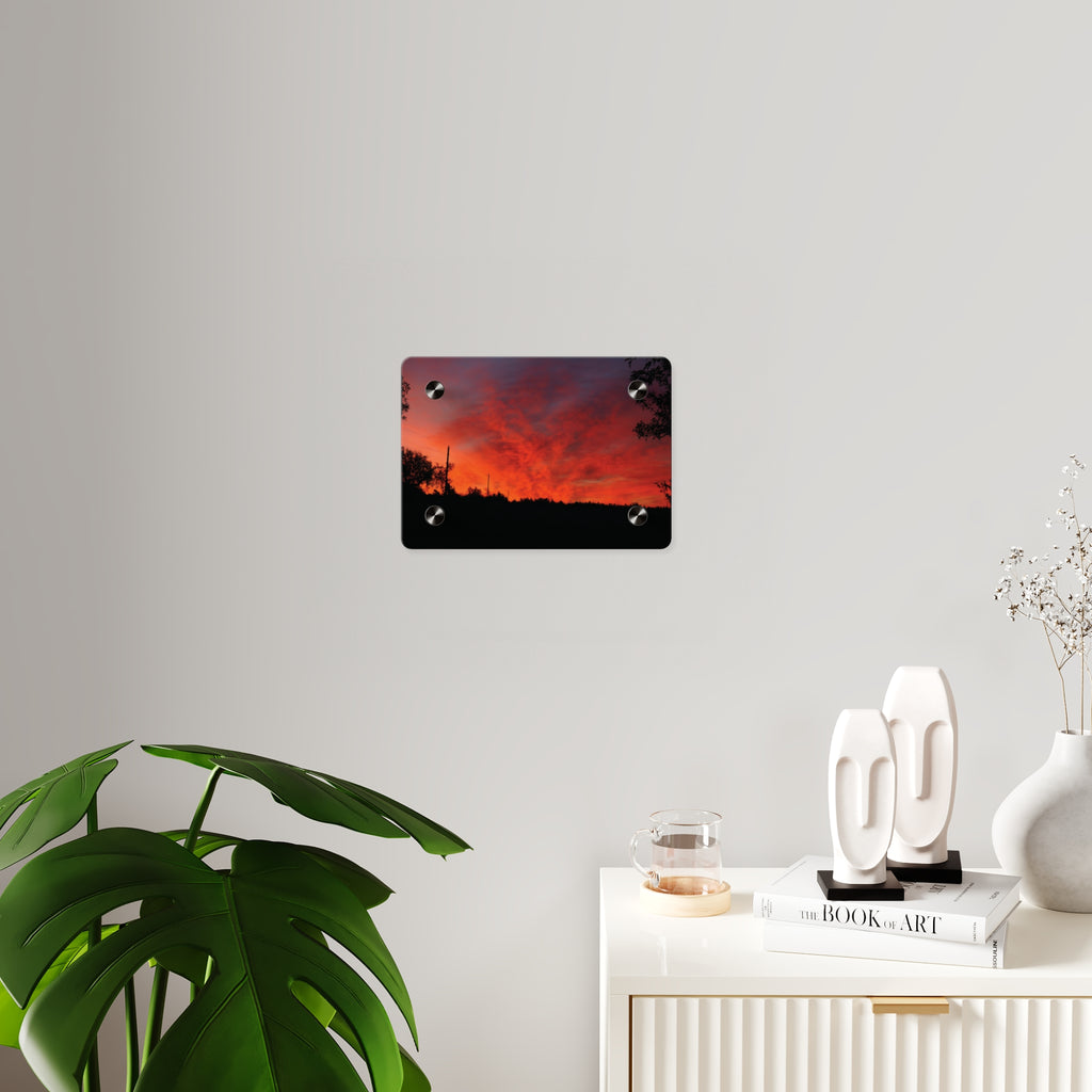 Sunset Silhouette Acrylic Wall Art Panel – Vibrant Red Orange Sky
