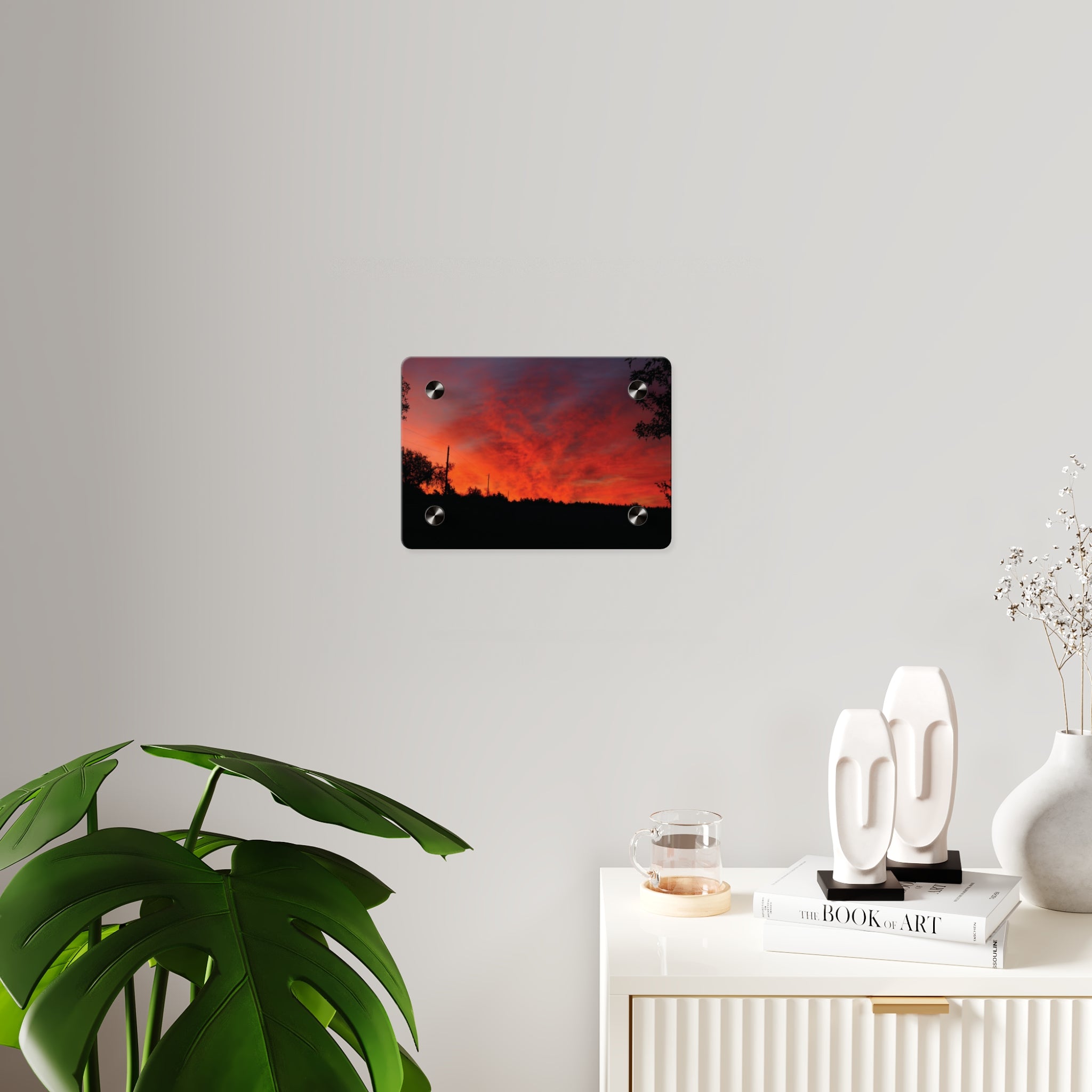 Sunset Silhouette Acrylic Wall Art Panel – Vibrant Red Orange Sky