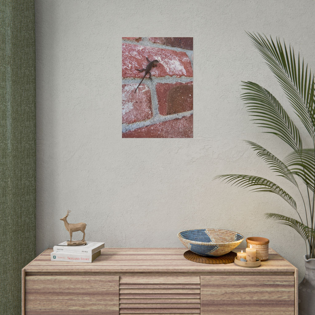Lizard on Brick Wall Rolled Poster — Nature Photography Wall Art