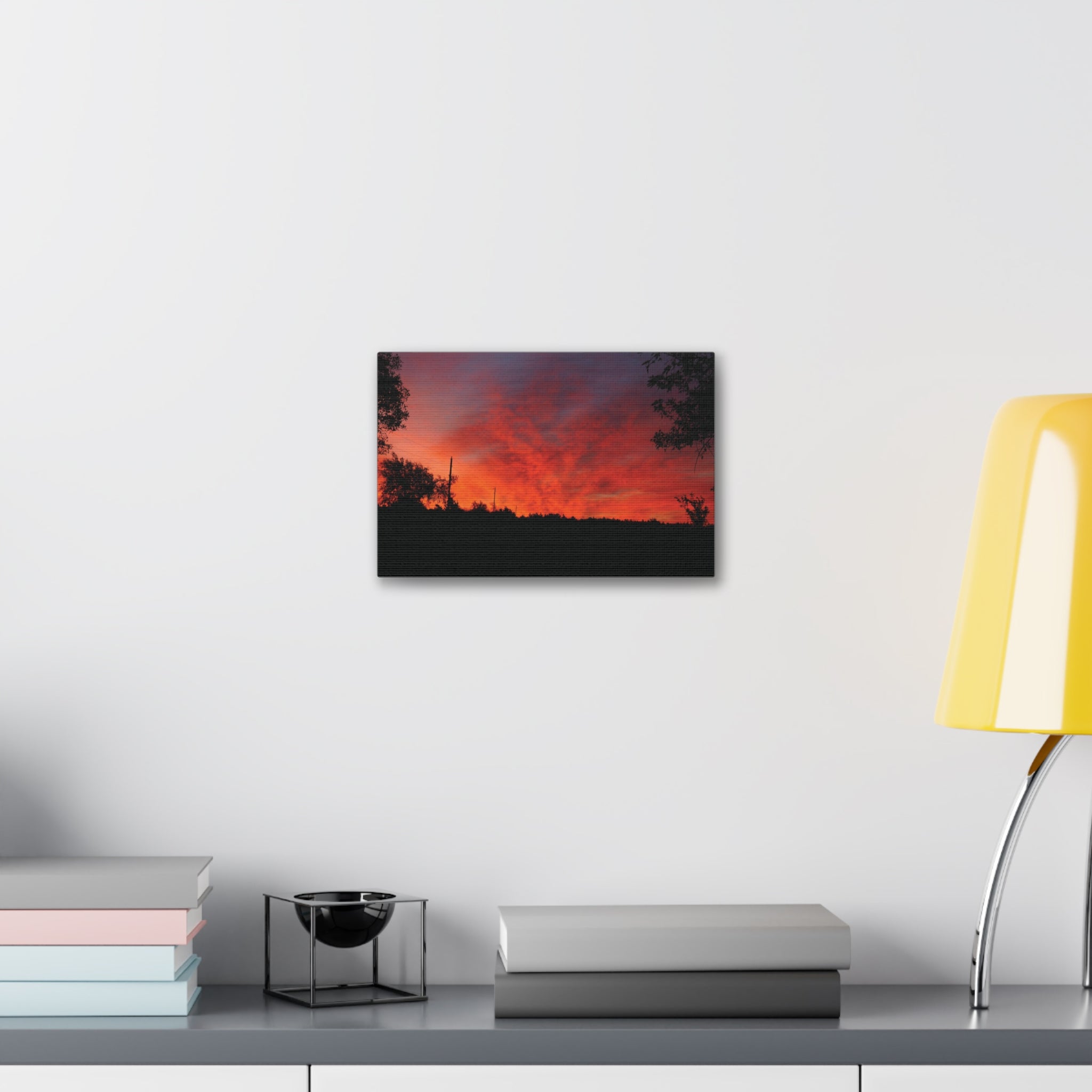 Sunset Silhouette Canvas Print — Fiery Red Orange Sky Wall Art