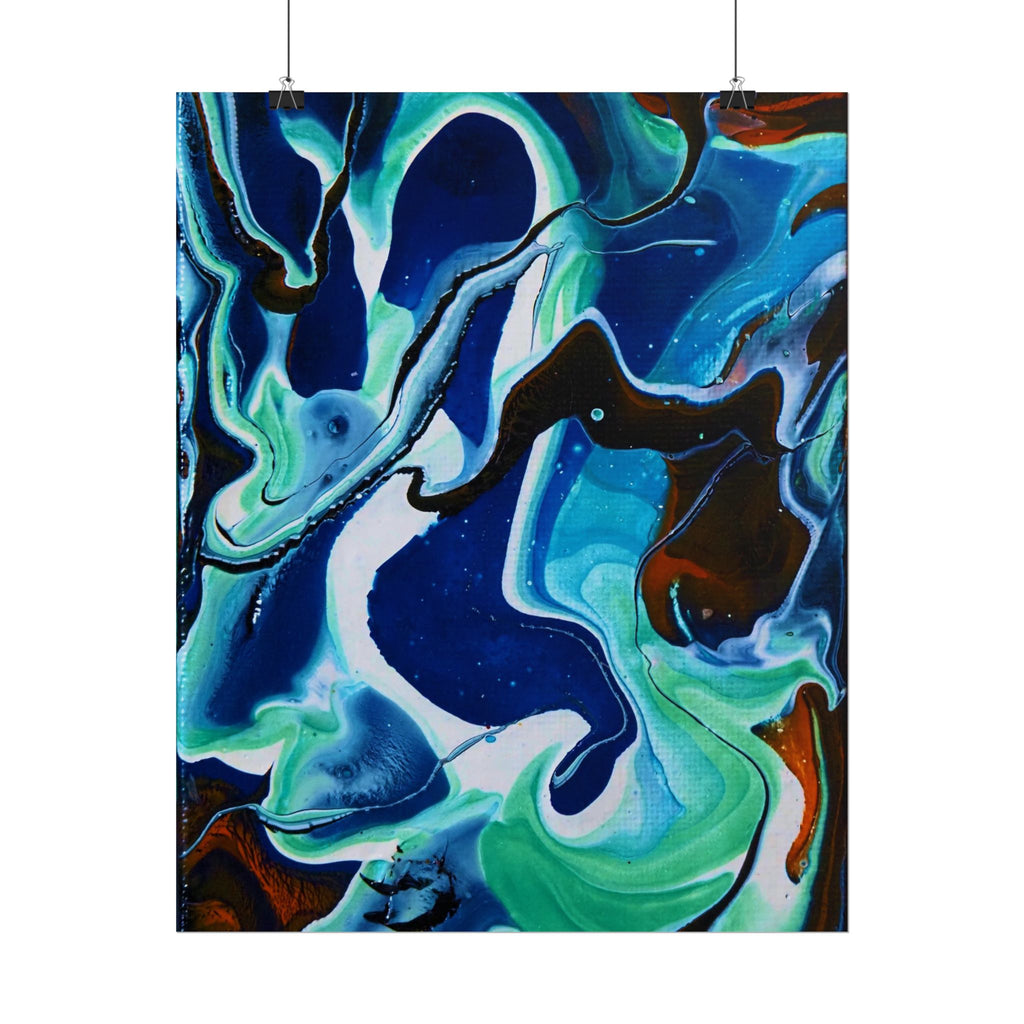 Abstract Ocean Swirl Rolled Poster — Blue & Teal Fluid Art Wall Print