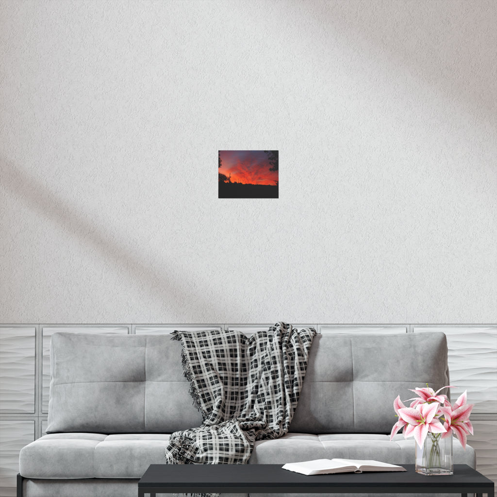 Sunset Landscape Poster — Vibrant Red Orange Sky Wall Art